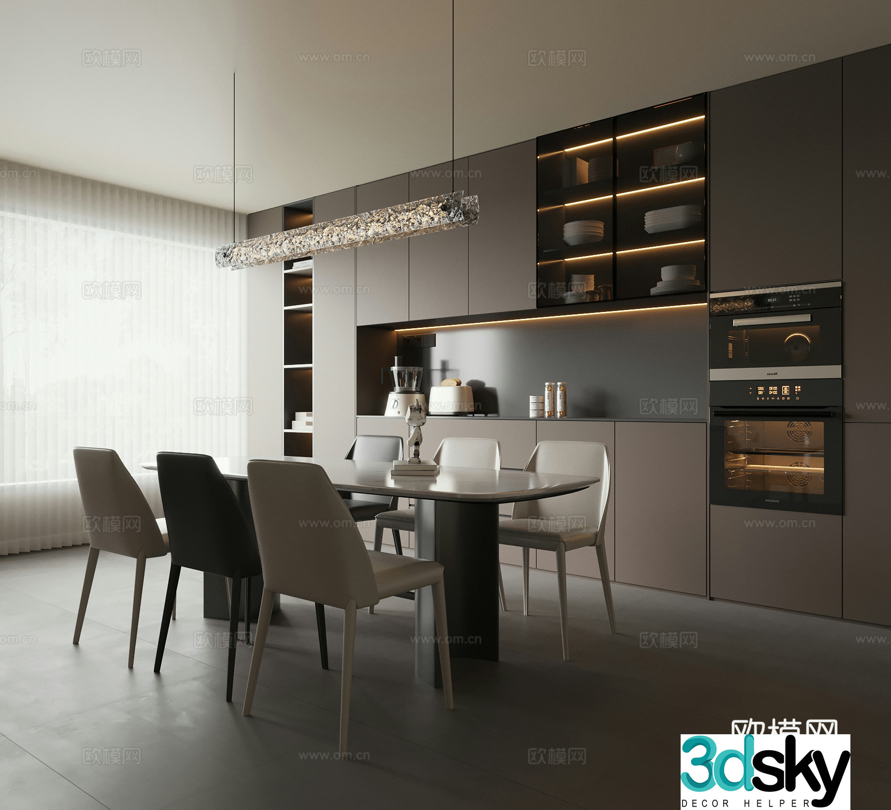 Modern Italian restaurant wine cabinet dining table and chair 3d model