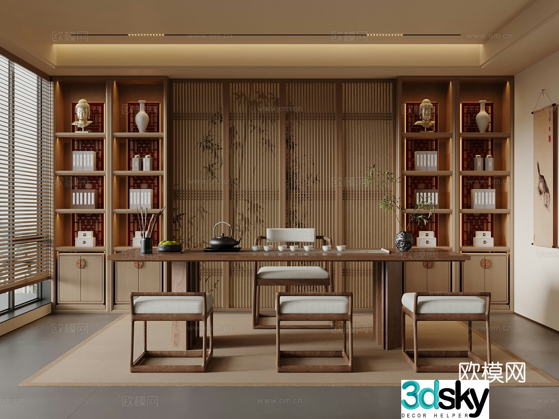 New Chinese style study bookcase 3d model