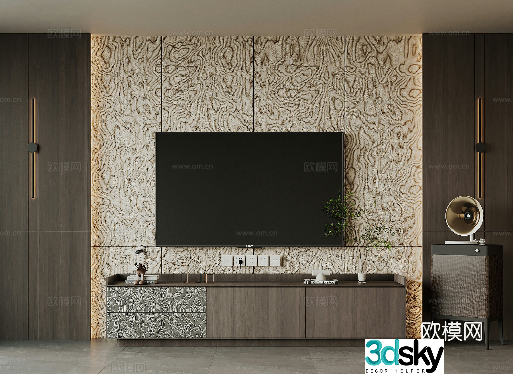 Modern Italian TV Cabinet TV Background Wall Gramophone 3D Model