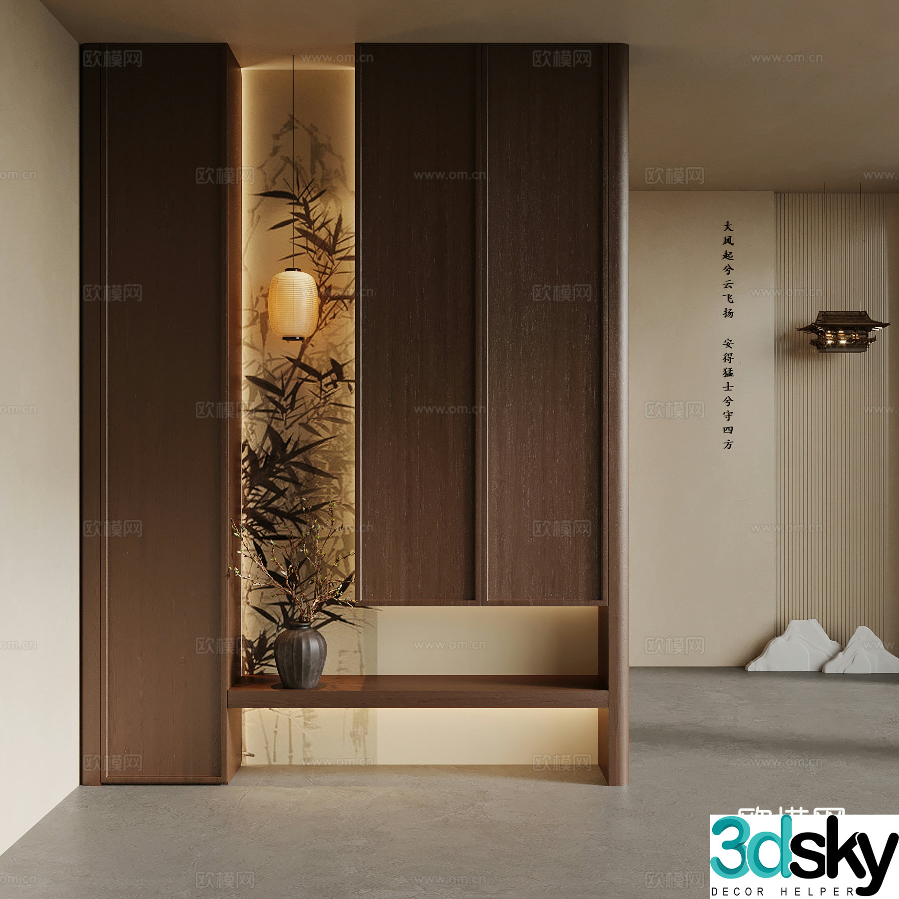 New Chinese style entrance partition shoe cabinet 3D model