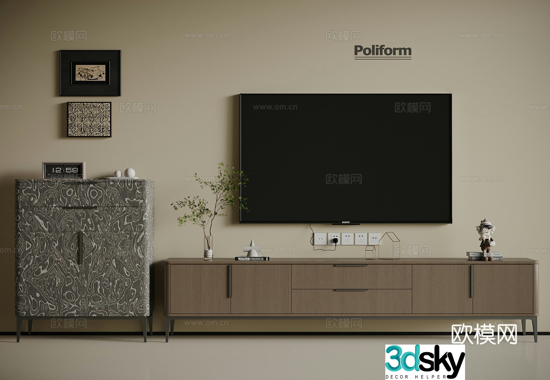 Modern Italian TV cabinet side cabinet decorative painting 3d model