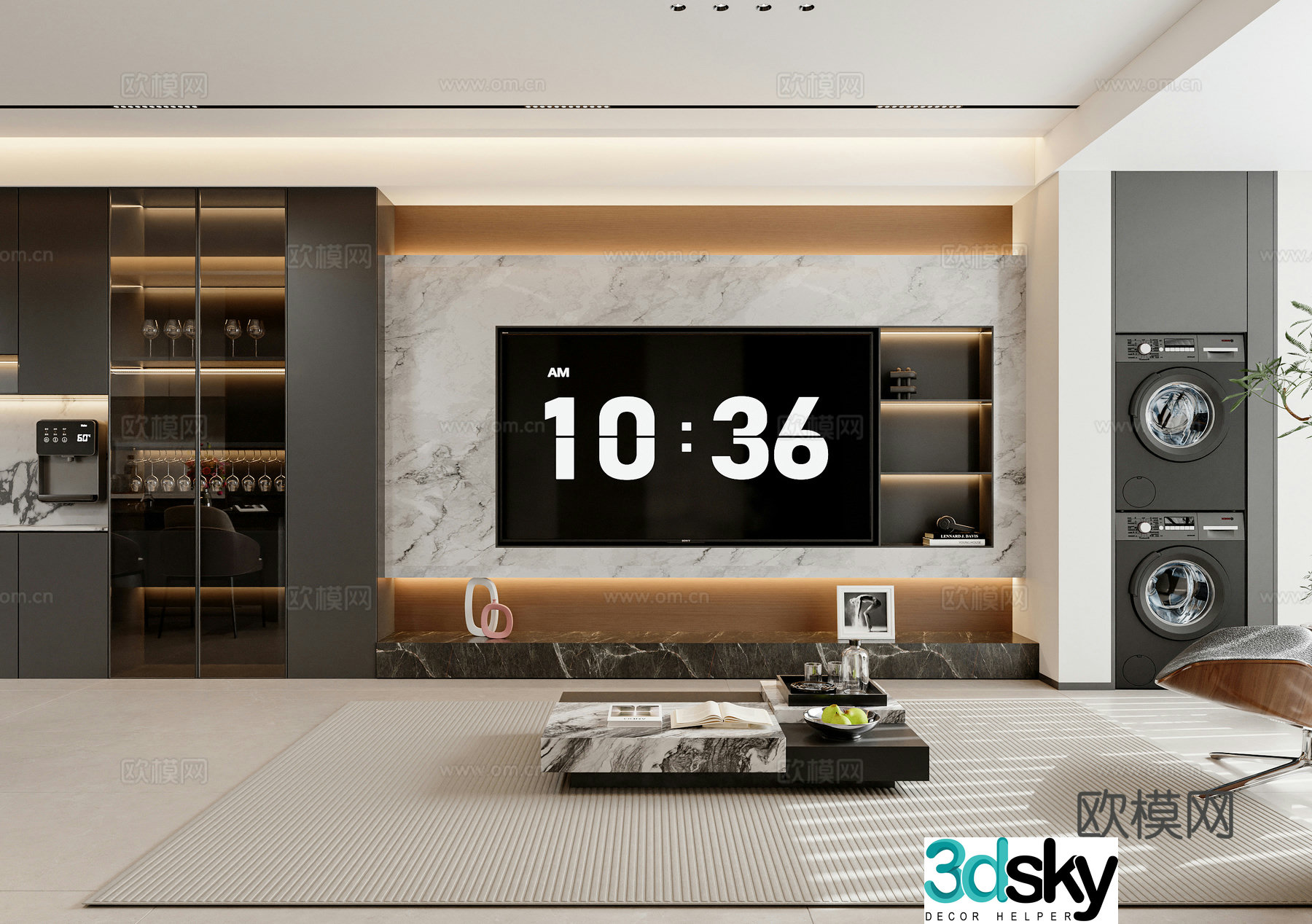 Italian light luxury living restaurant 3D model
