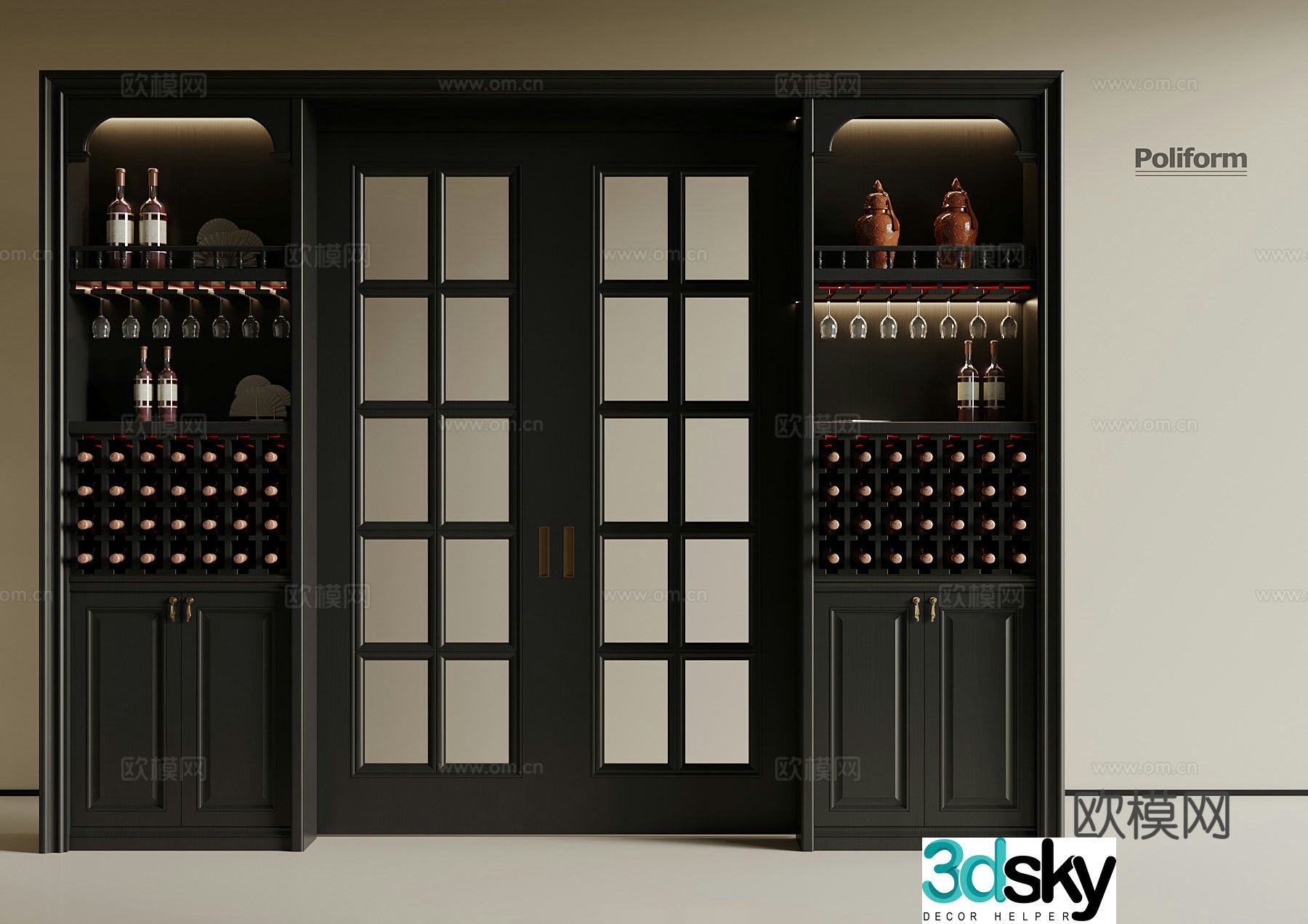 French wine cabinet sliding door 3D model