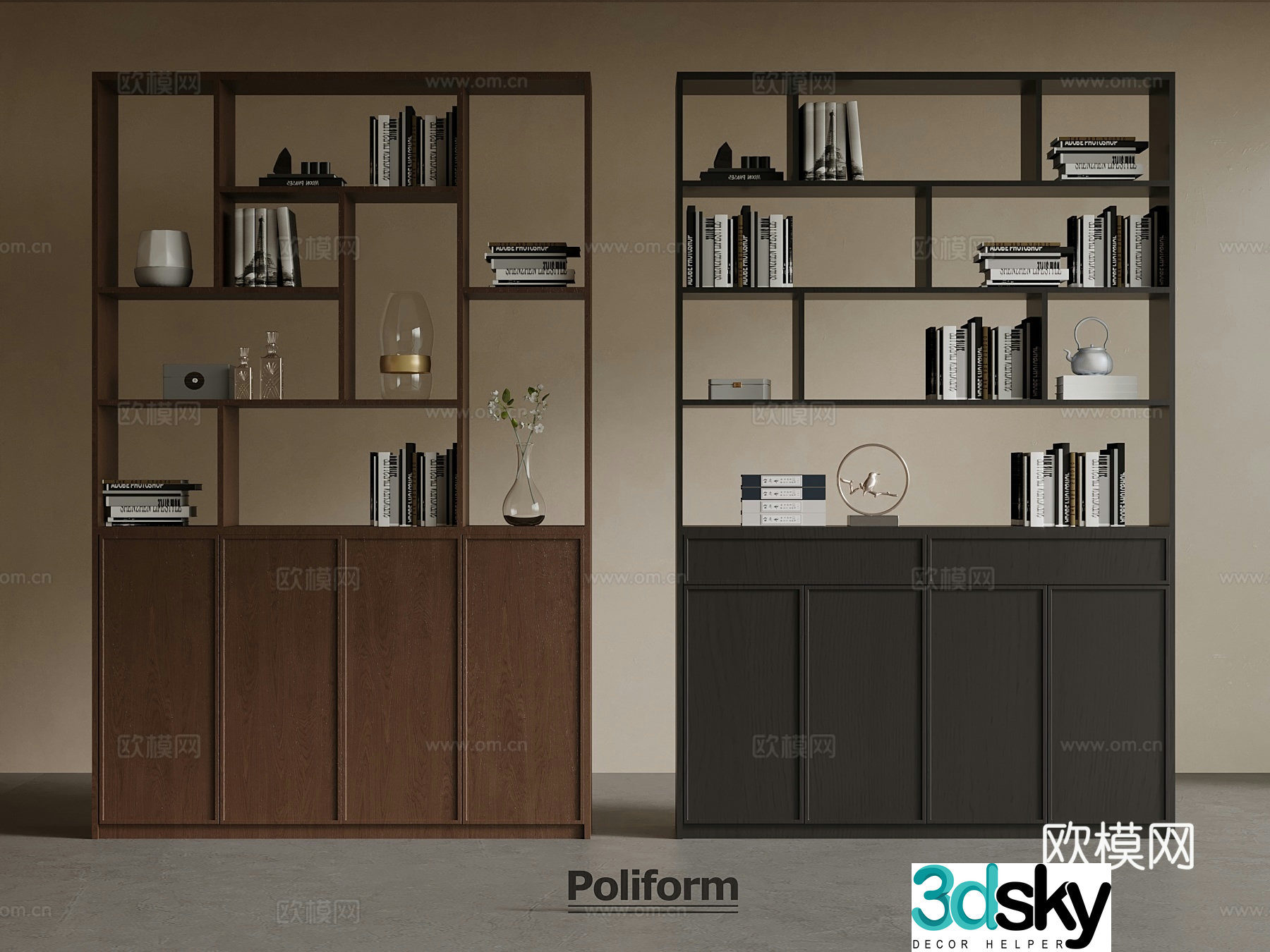 Middle style partition cabinet bookcase 3d model 3d model