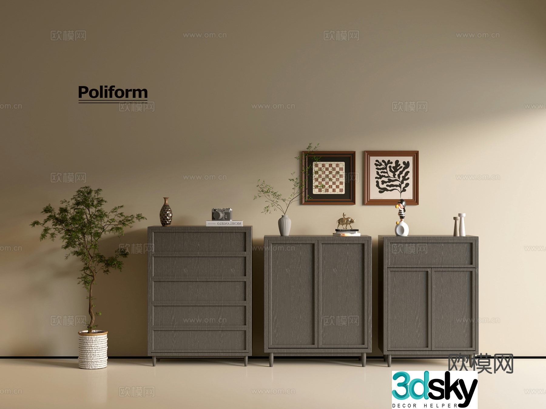 Modern black wood grain cabinet ins wind minimalist wind cabinet whole cabinet sideboard balcony cabinet 3d model