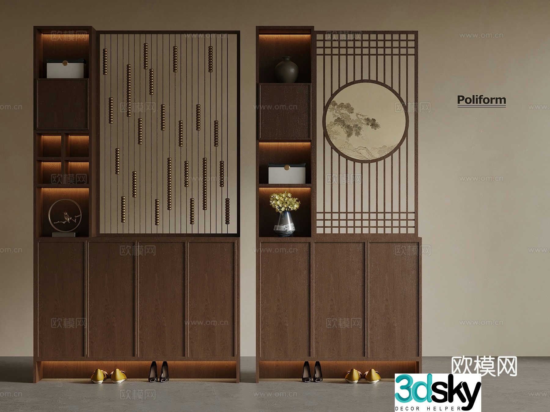 New Chinese style partition shoe cabinet 3D model