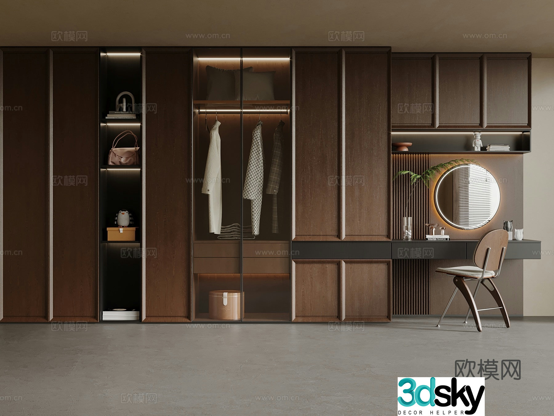 Middle-aged wind wardrobe dressing table 3d model
