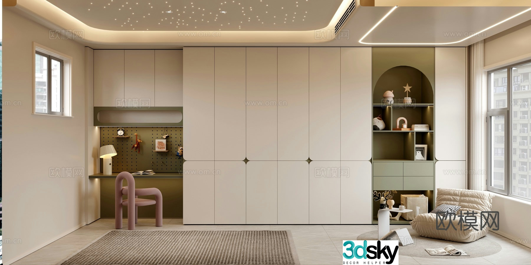 Modern bookcase wardrobe 3d model