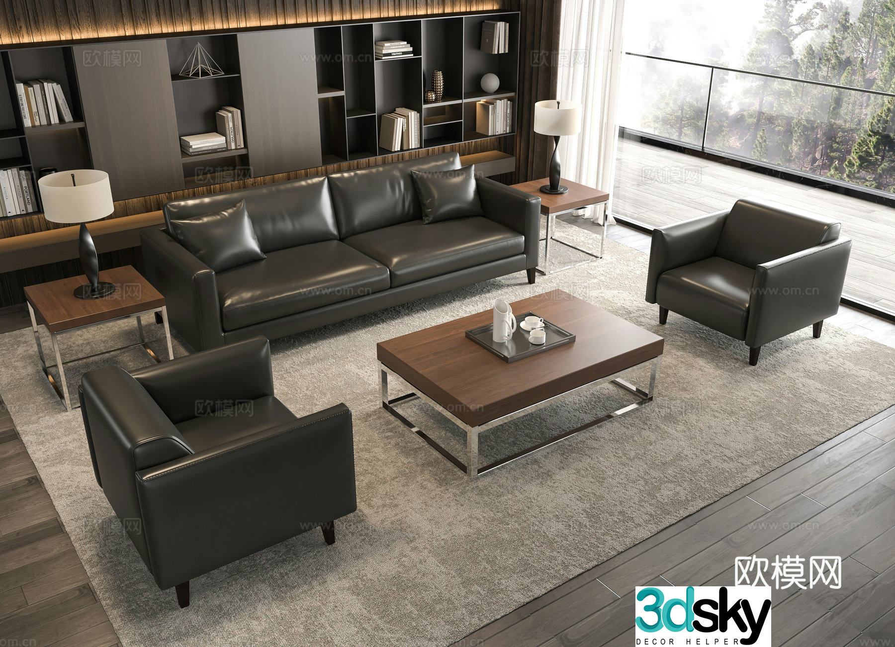 Modern office sofa coffee table combination 3D model