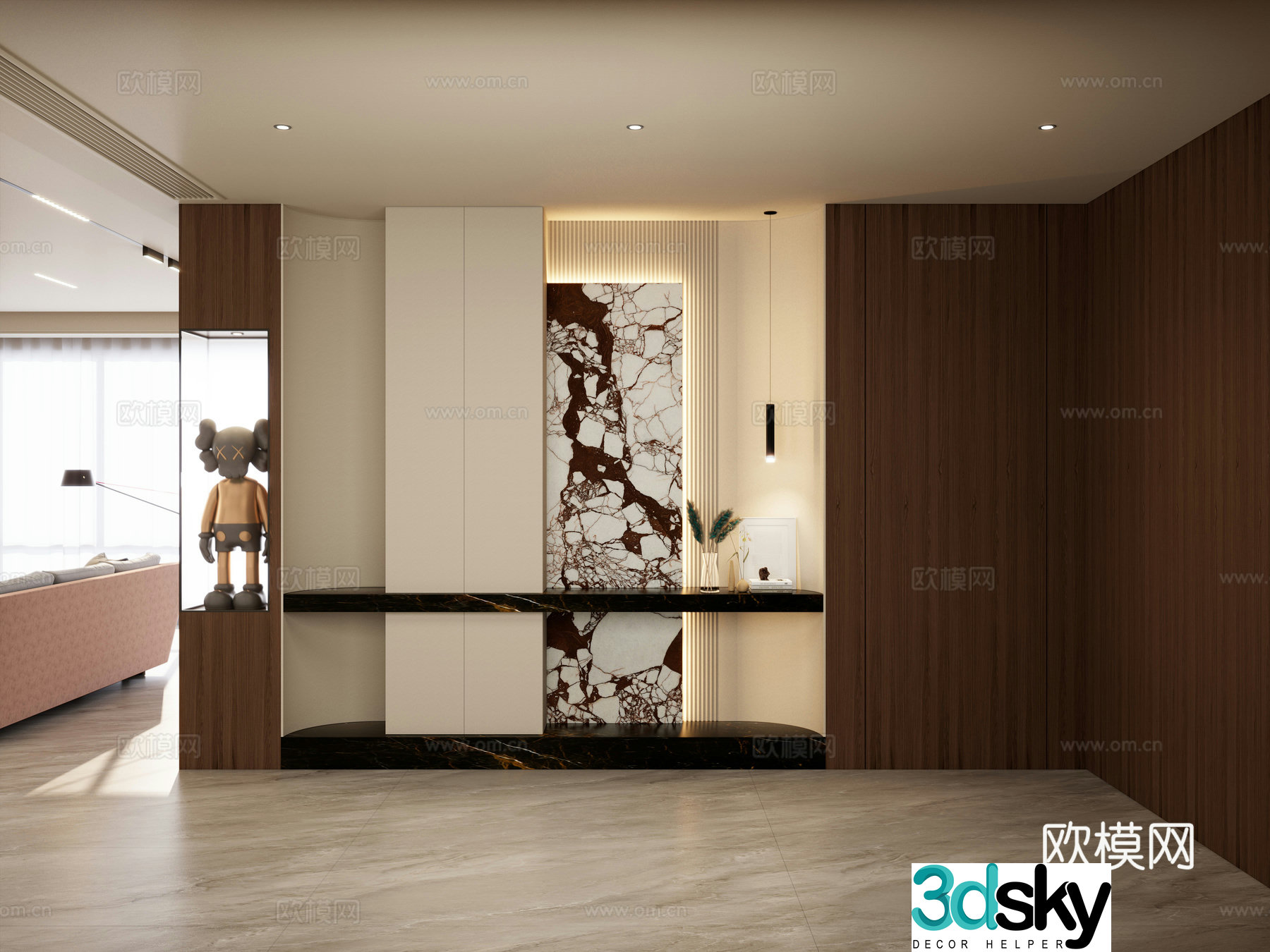 Italian style light luxury style glass cabinet sculpture rock slab grill plate partition entrance 3d model