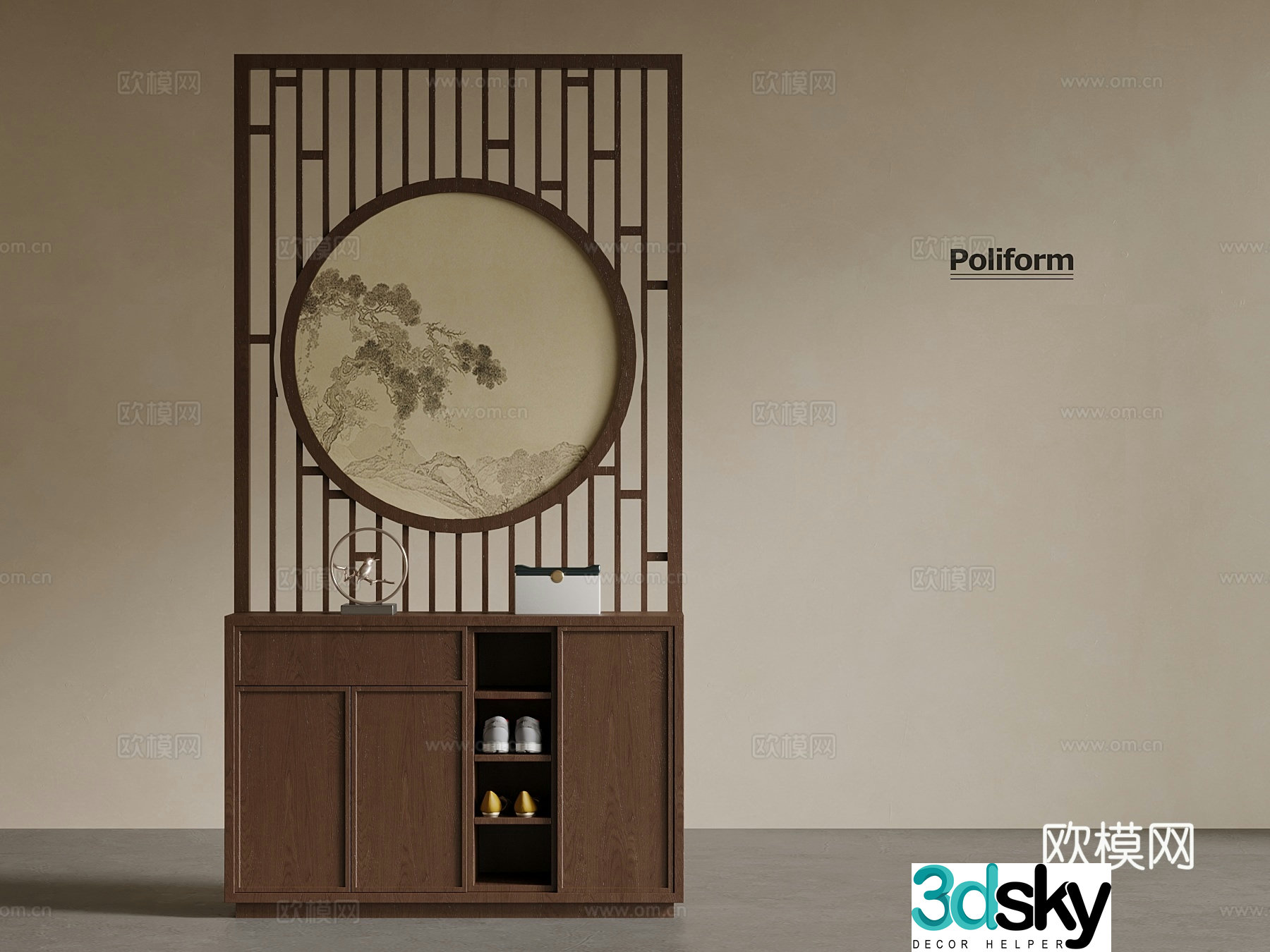 New Chinese style partition shoe cabinet 3D model