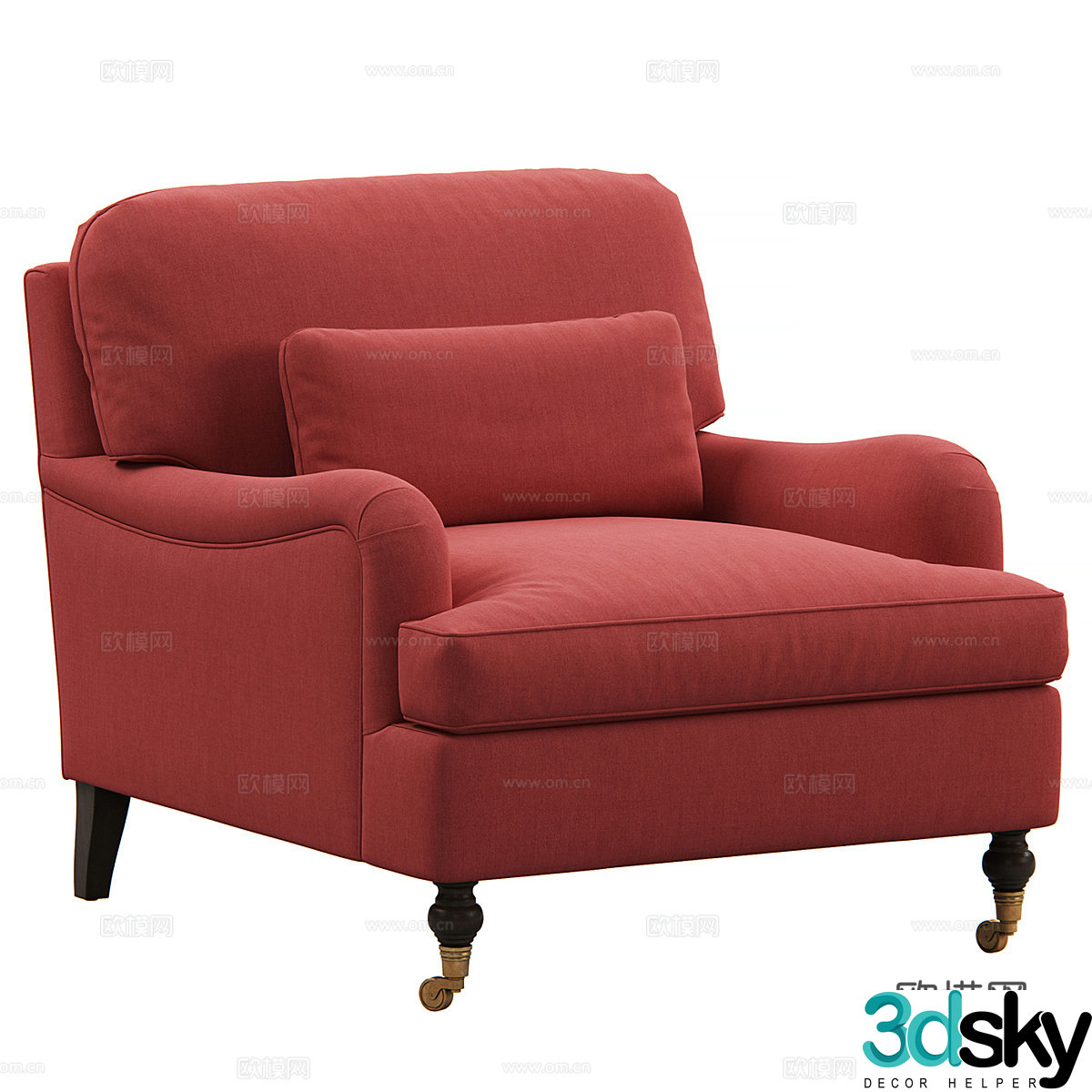 American simple red fabric armchair 3d model