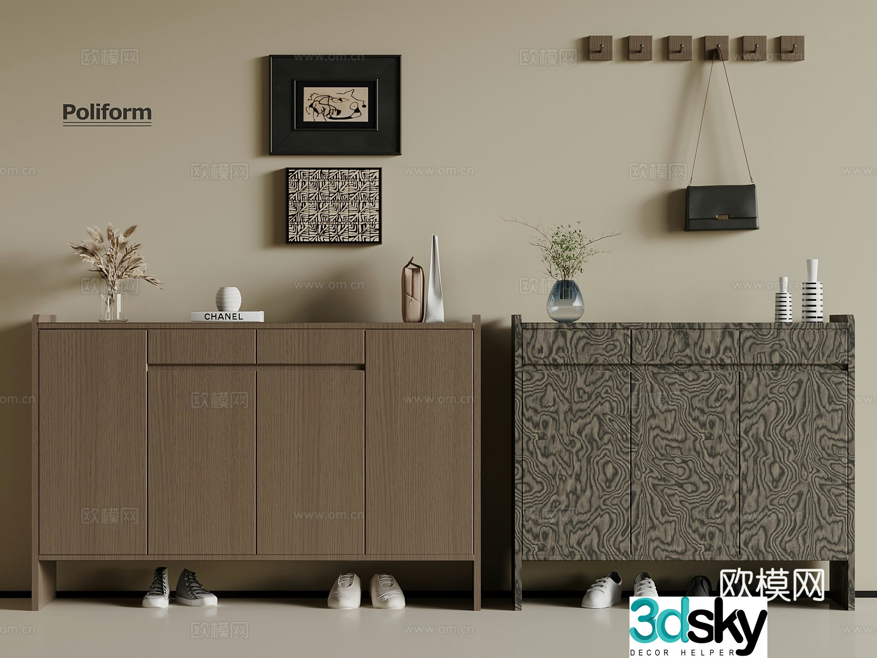 Modern Italian shoe cabinet low cabinet 3d model