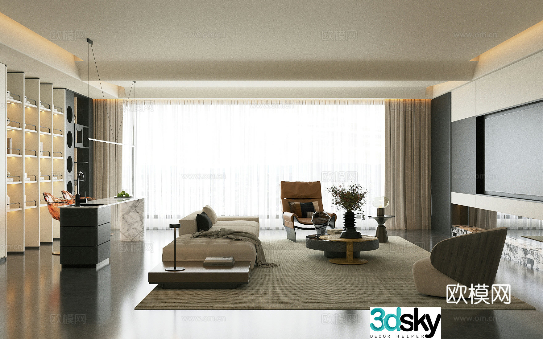 Modern Italian home living room Light luxury Italian living room High-end gray living room Sofa coffee table combination 3D model