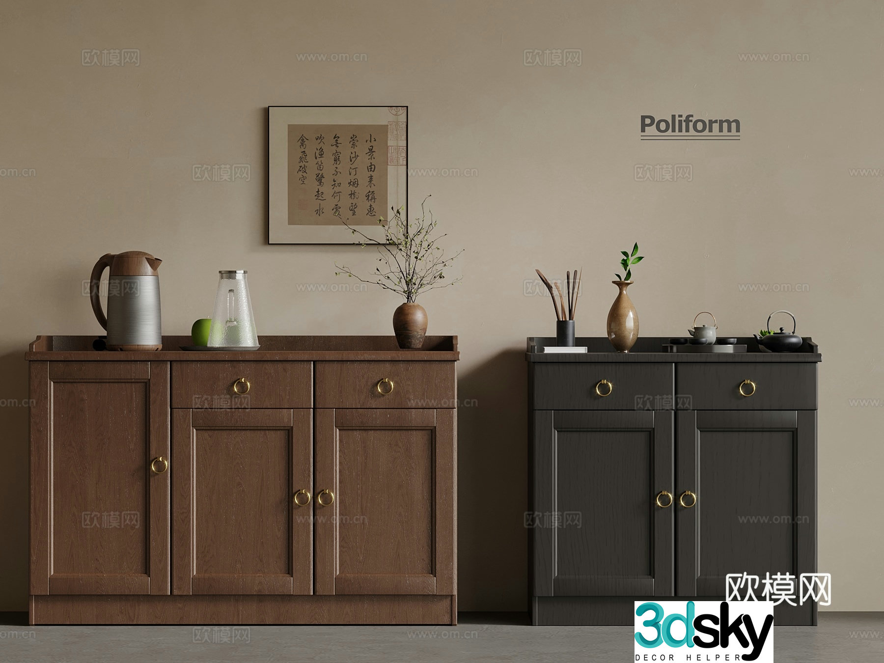Modern meal preparation cabinet Tea cabinet Side cabinet 3D model
