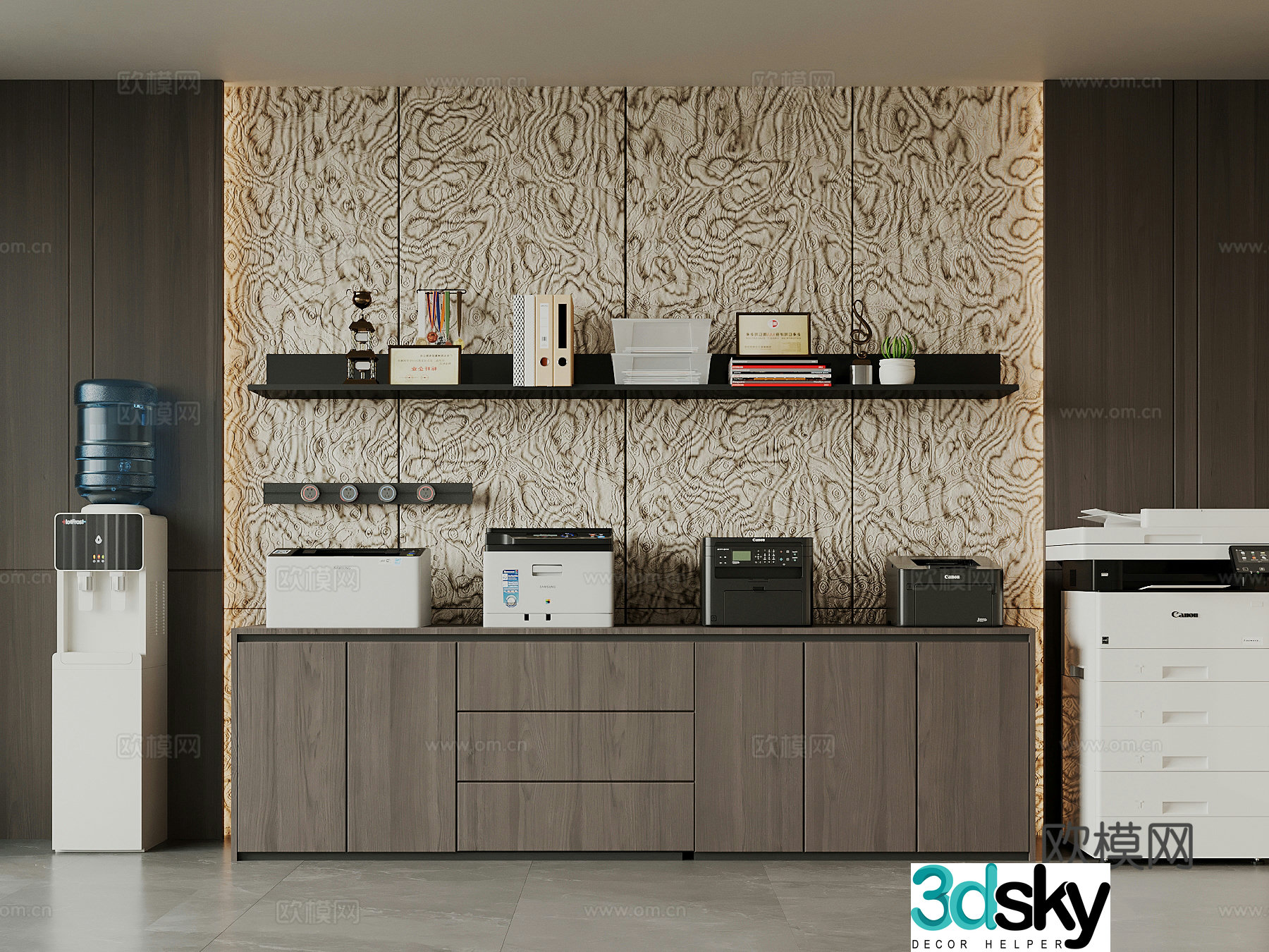 Modern Italian File Cabinet Printer Water Dispenser 3D Model