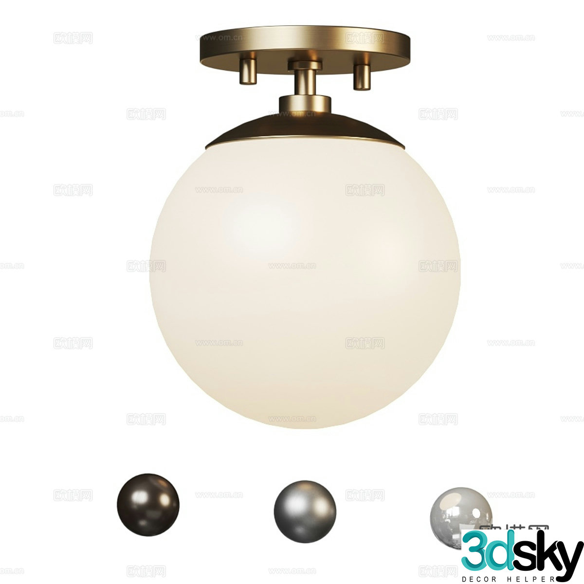 Modern light luxury spherical glass ceiling light 3D model