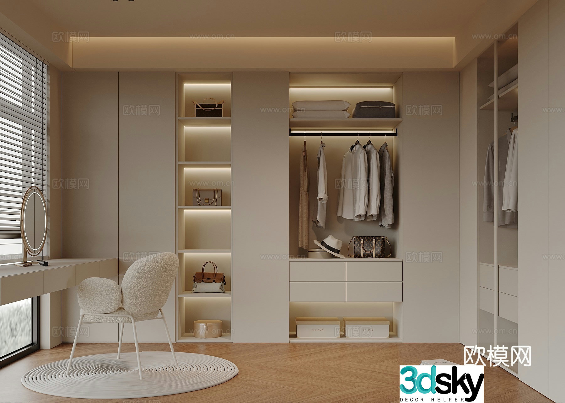 Modern cloakroom Wardrobe Dressing table Desk 3d model