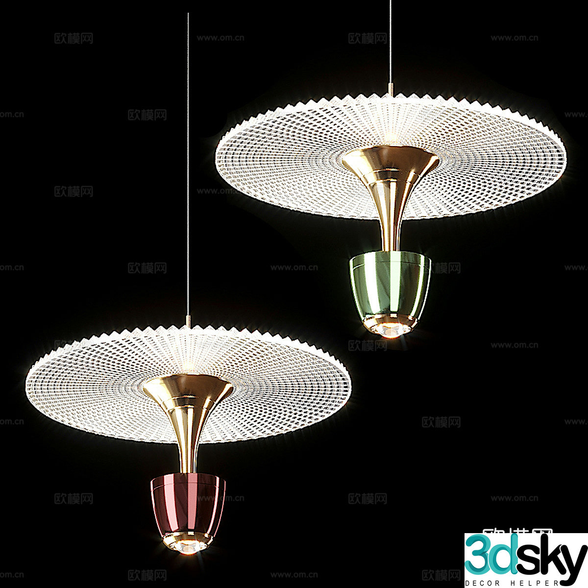 Modern light luxury metal glass disc decorative chandelier 3d model