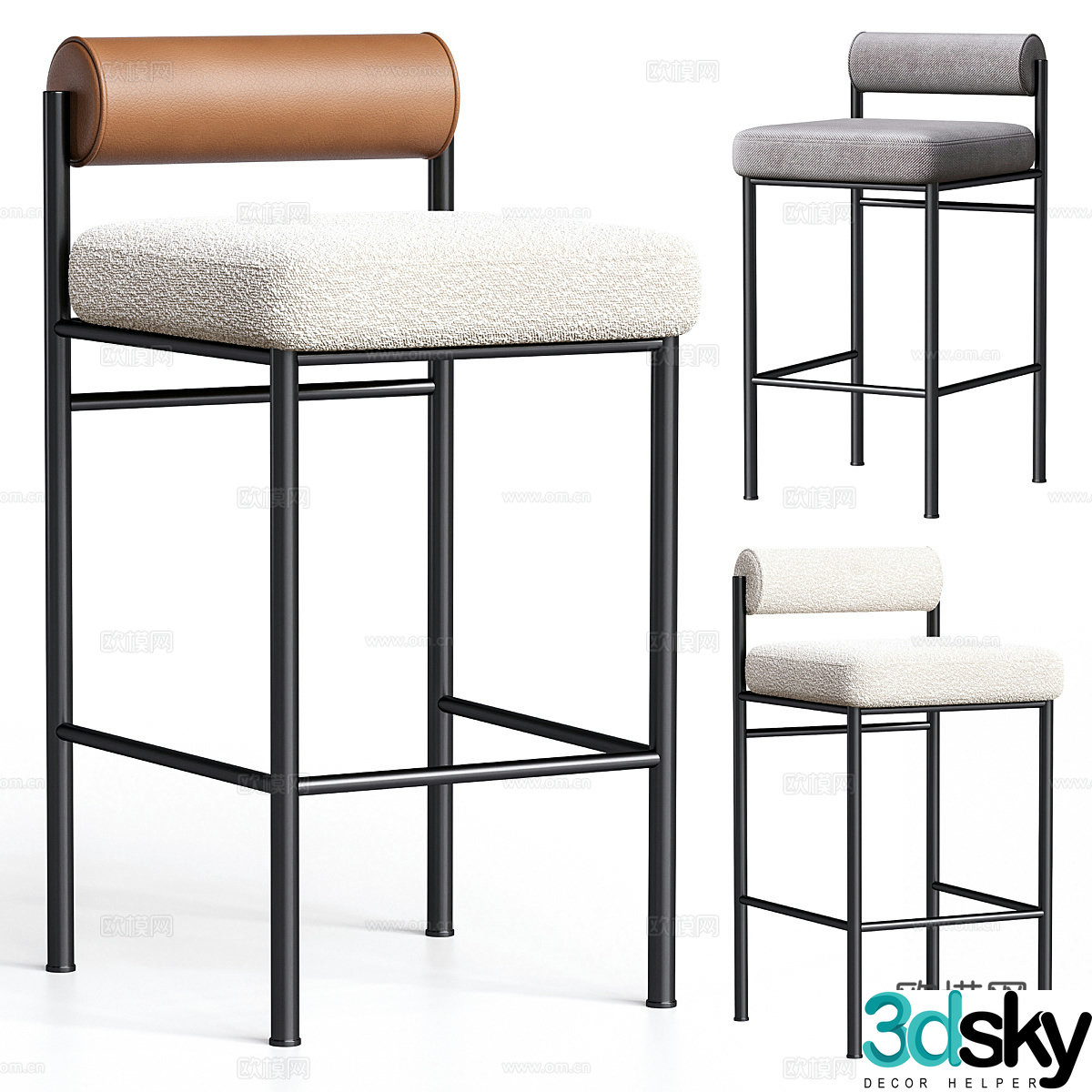 Modern Italian stainless steel fabric leather bar chair 3D model