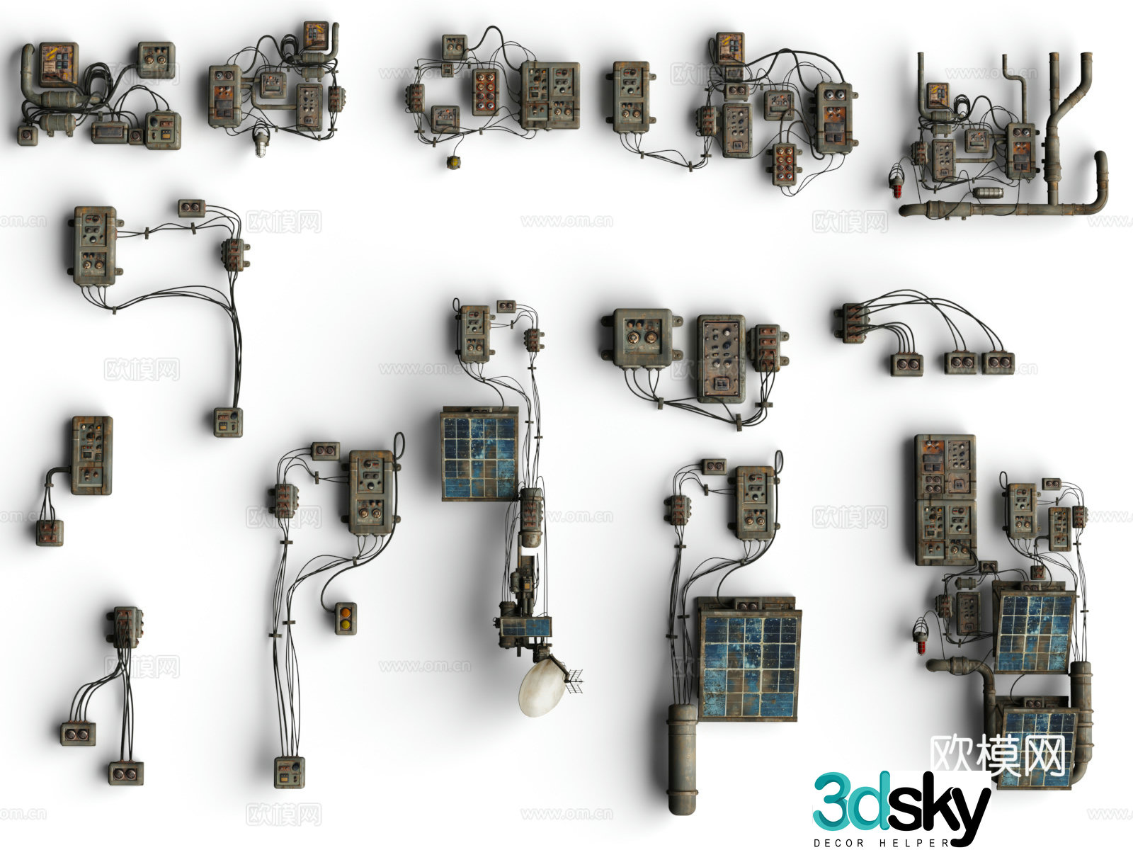 Telephone pole, home electrical box, slum electrical box, wasteland style, retro style, future doomsday 3D model