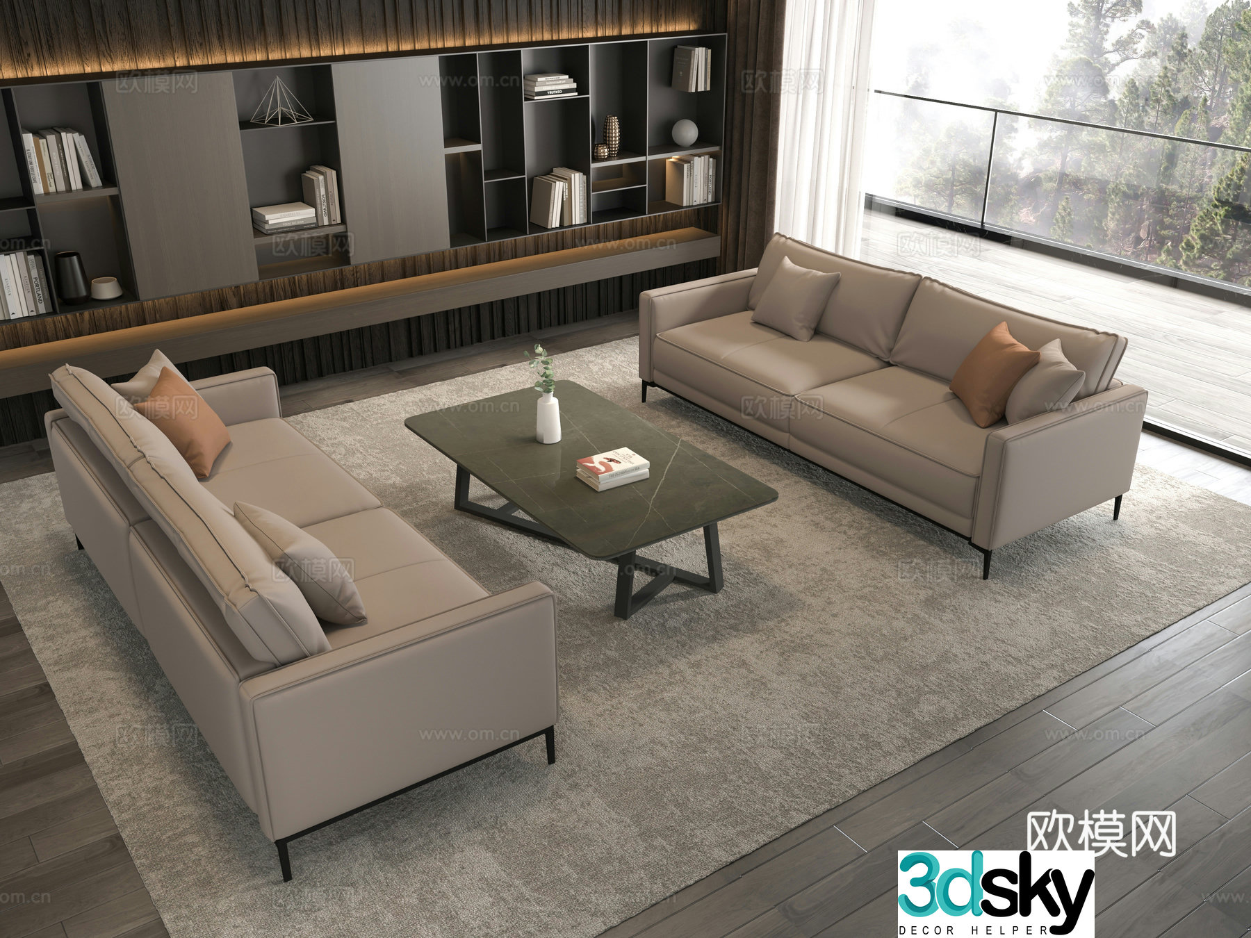Modern office sofa coffee table combination 3D model