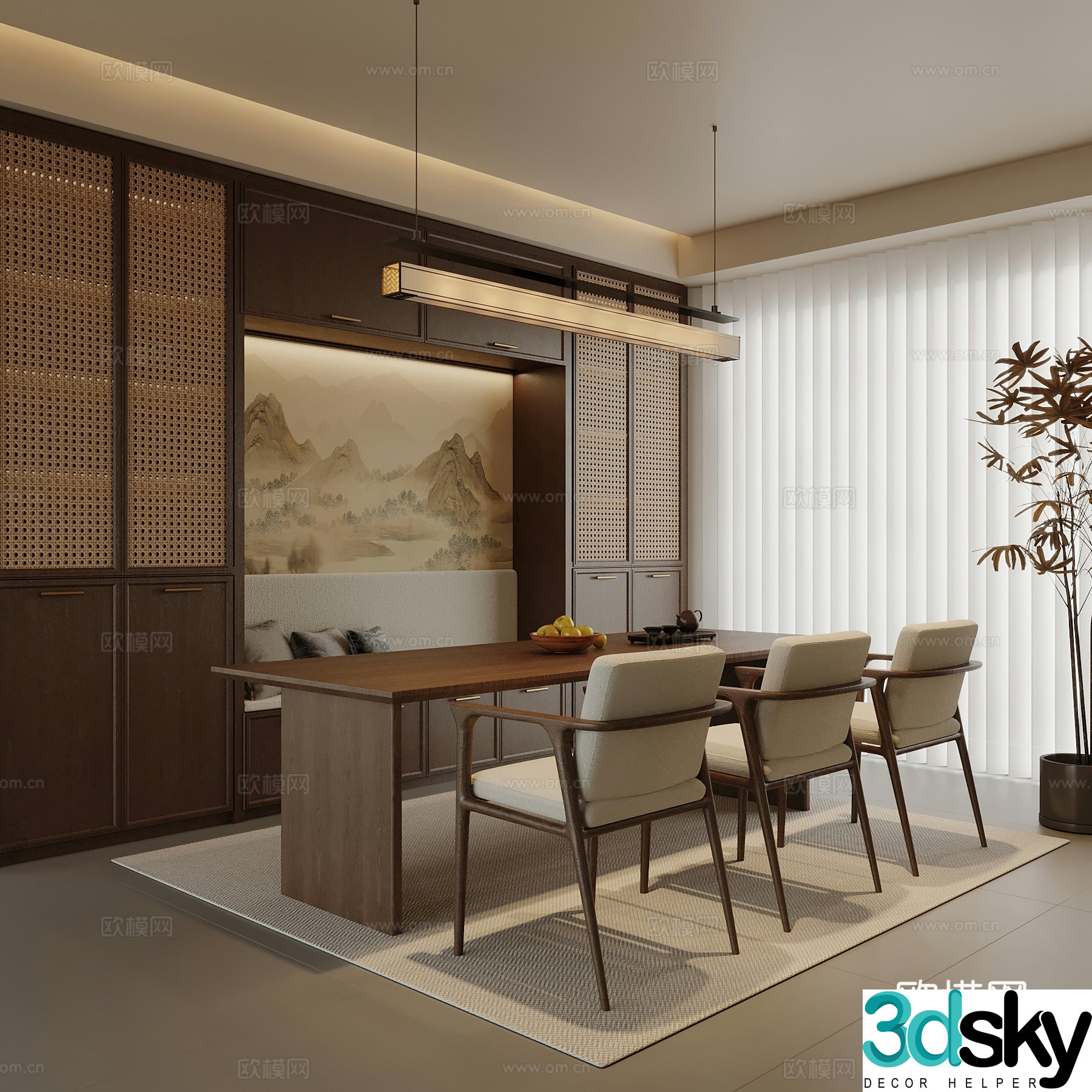 New Chinese restaurant cardboard wine cabinet dining table and chair 3D model