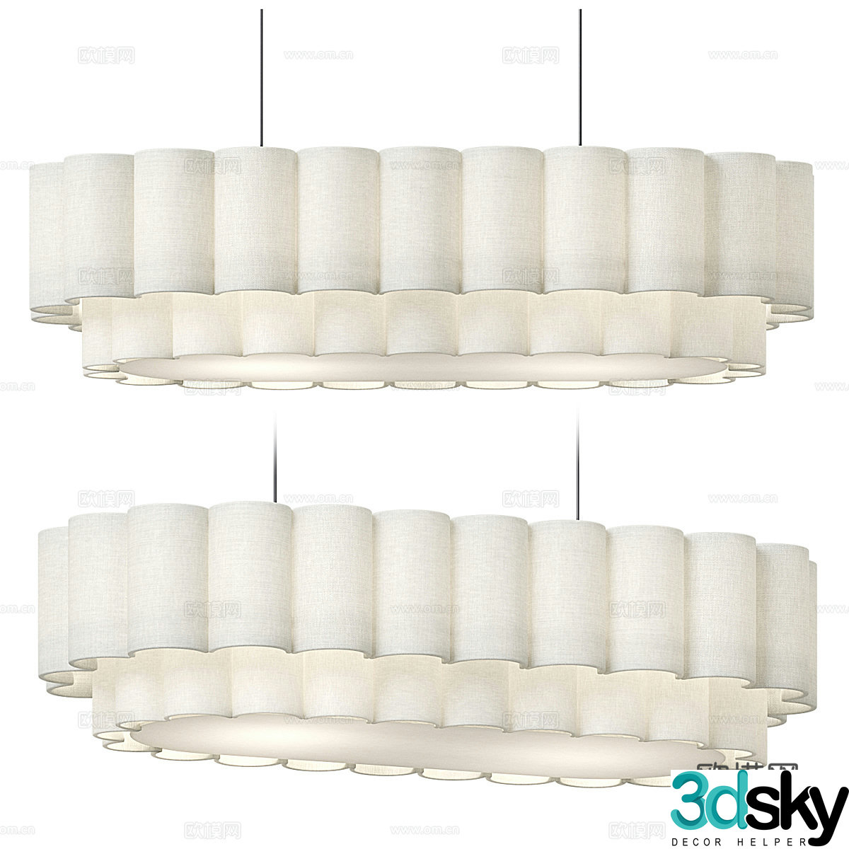 New Chinese style Wasabi linen fabric decorative chandelier 3D model
