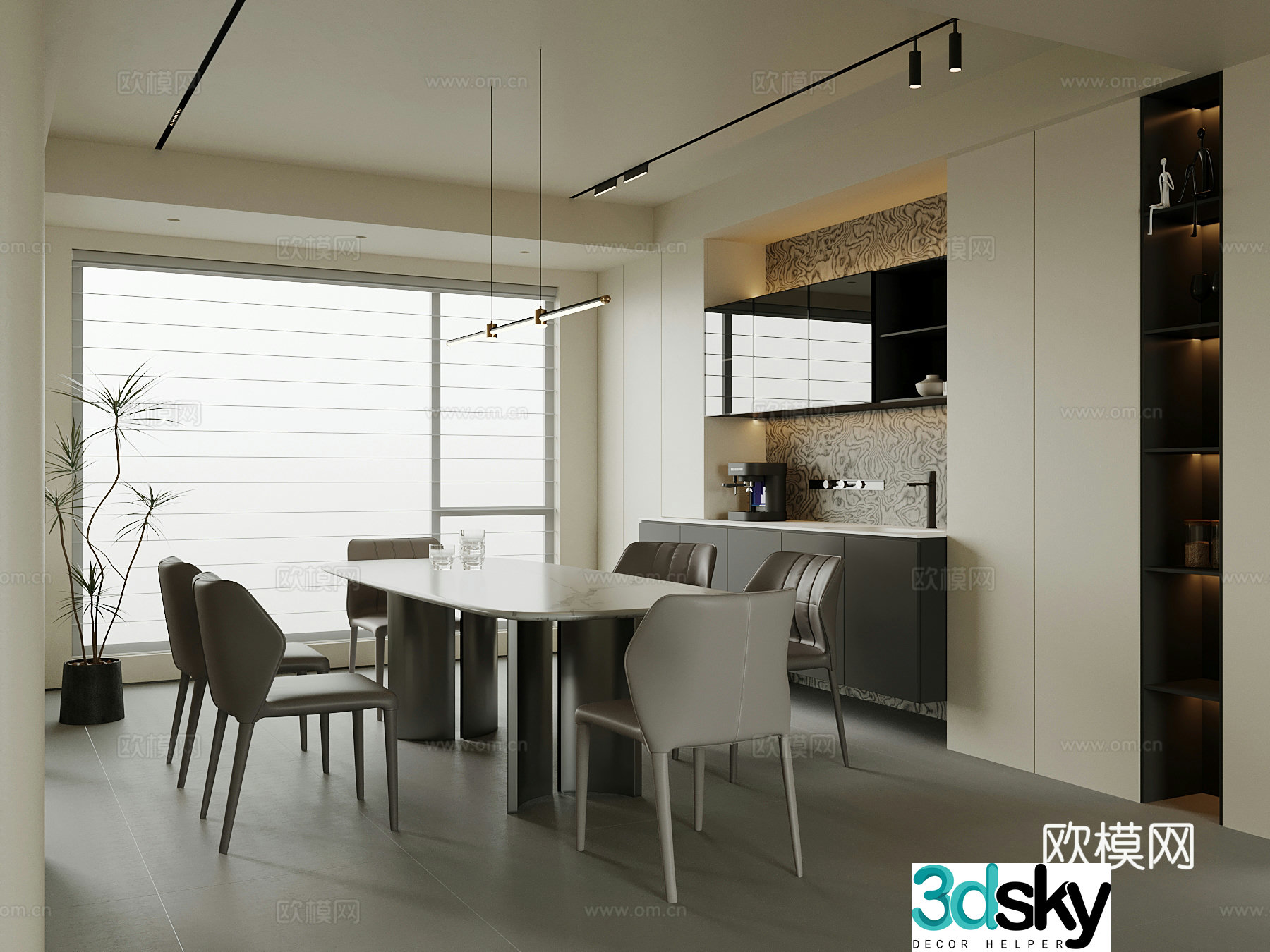 Modern restaurant dining table and chair wine cabinet 3d model