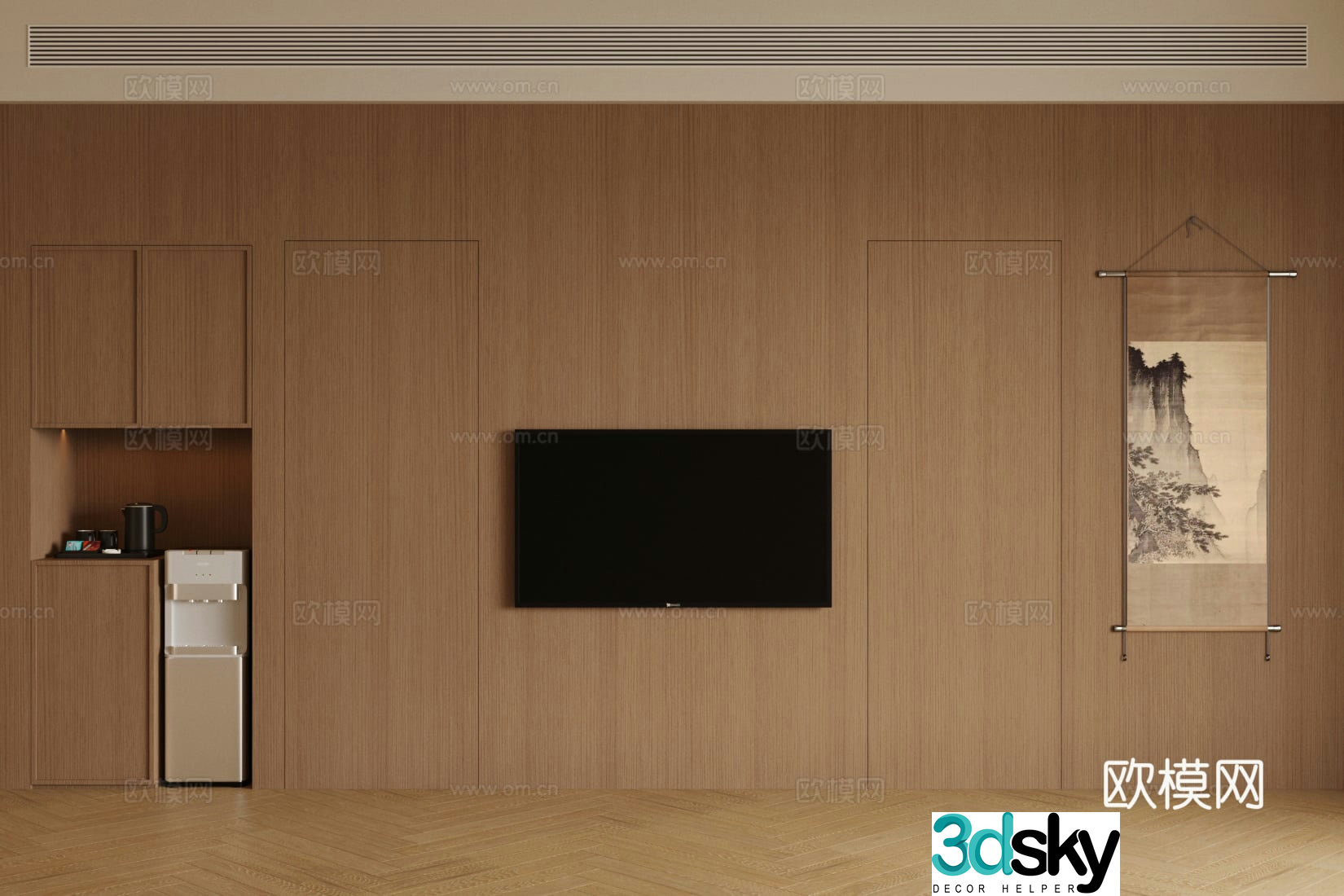 Hotel room background wall Hotel room Room room Room wall cloth Hotel room Wooden finish Hard packaging wall 3D model