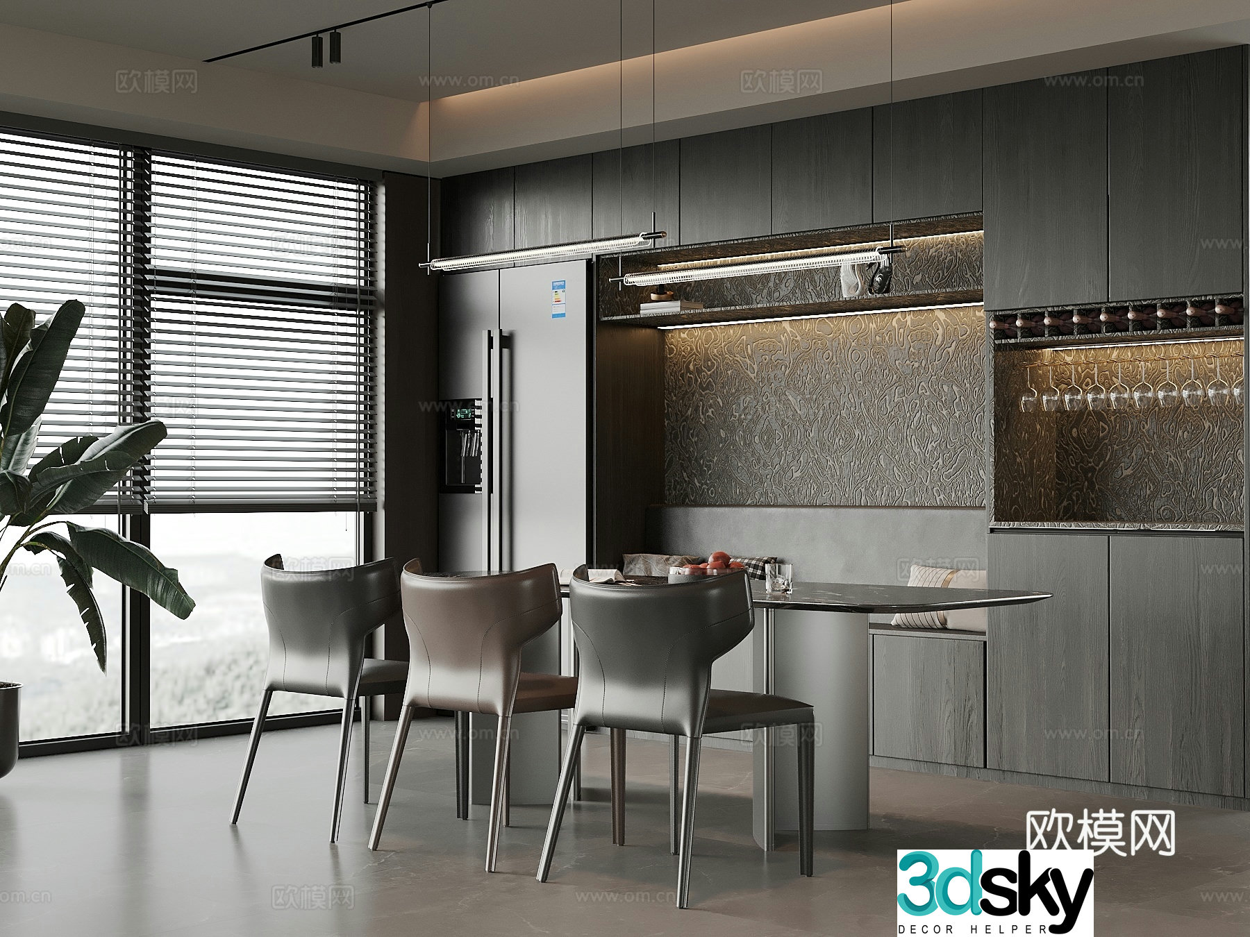 Modern Italian restaurant cardboard wine cabinet dining table and chair 3D model