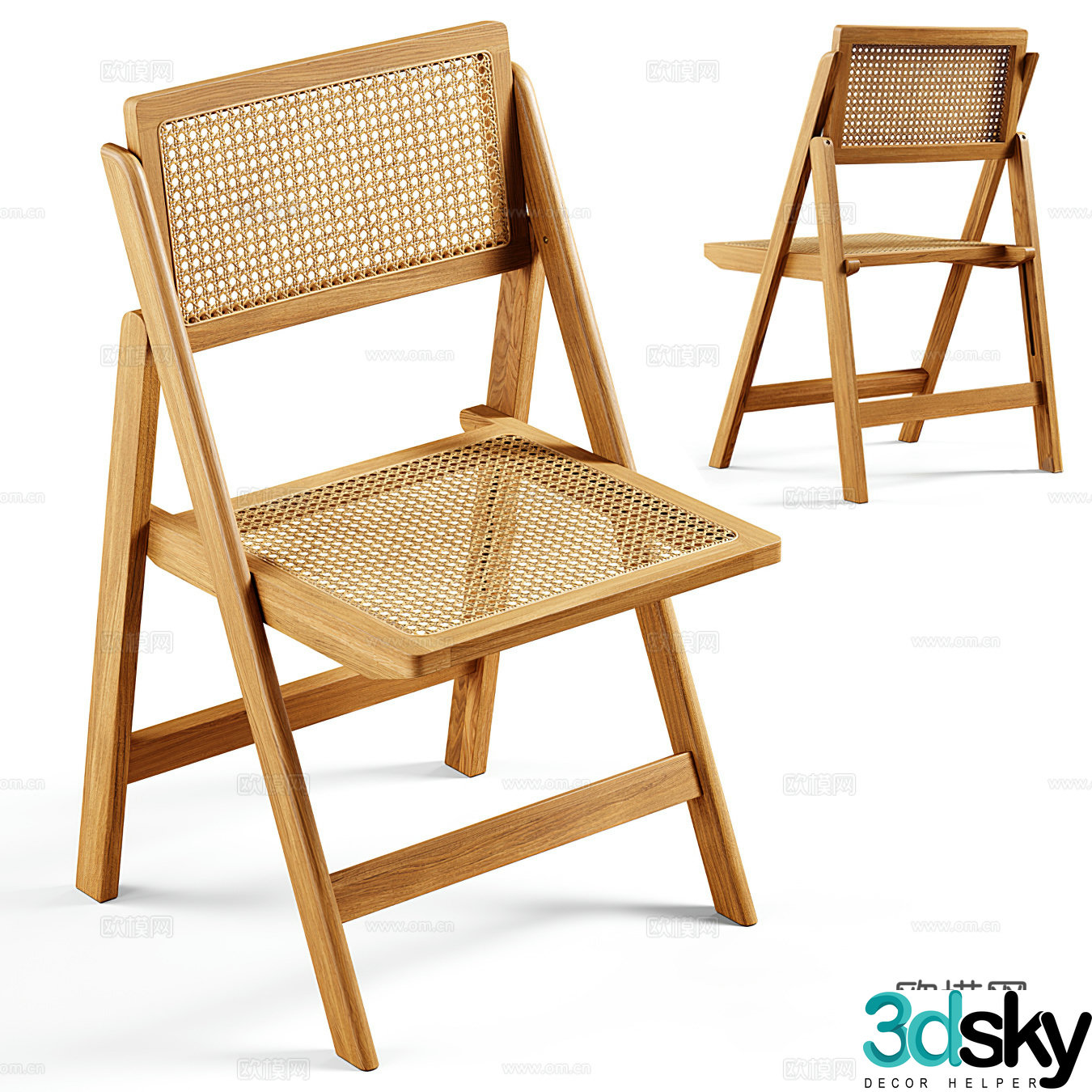 zara modern rattan folding chair single chair leisure chair dining chair solid wood single chair rattan 3d model