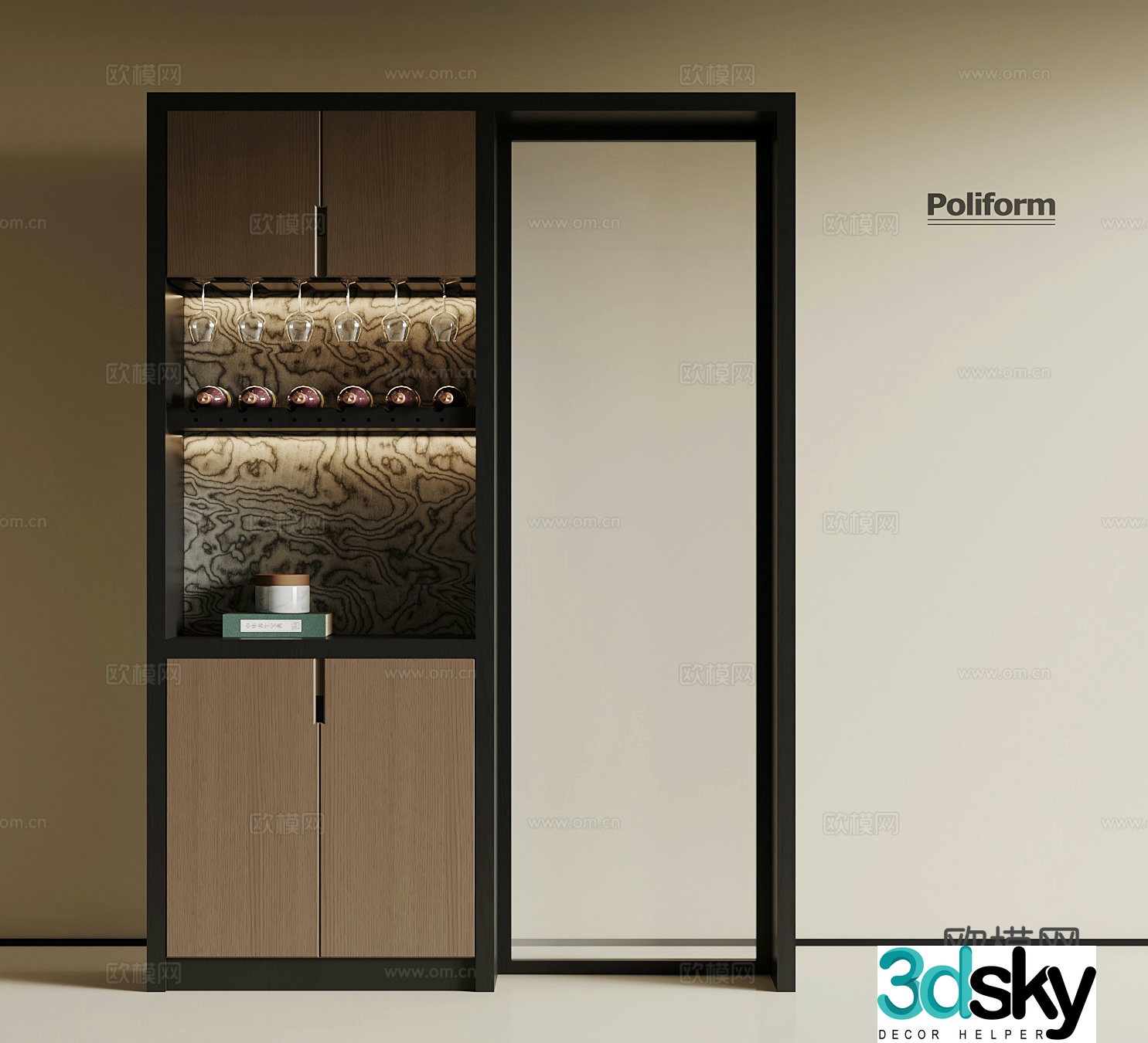 Modern Italian sliding door wine cabinet 3D model