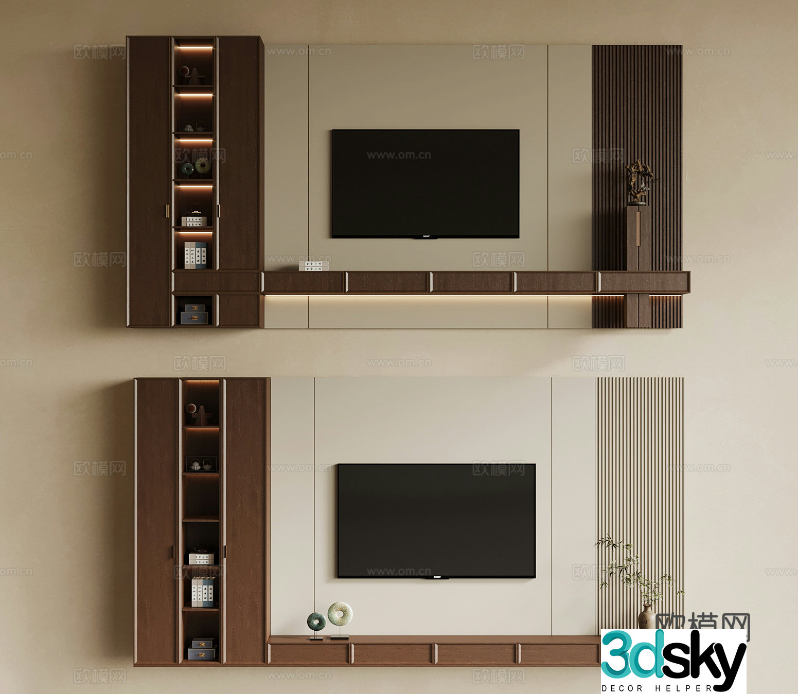 Middle-aged TV background wall 3d model
