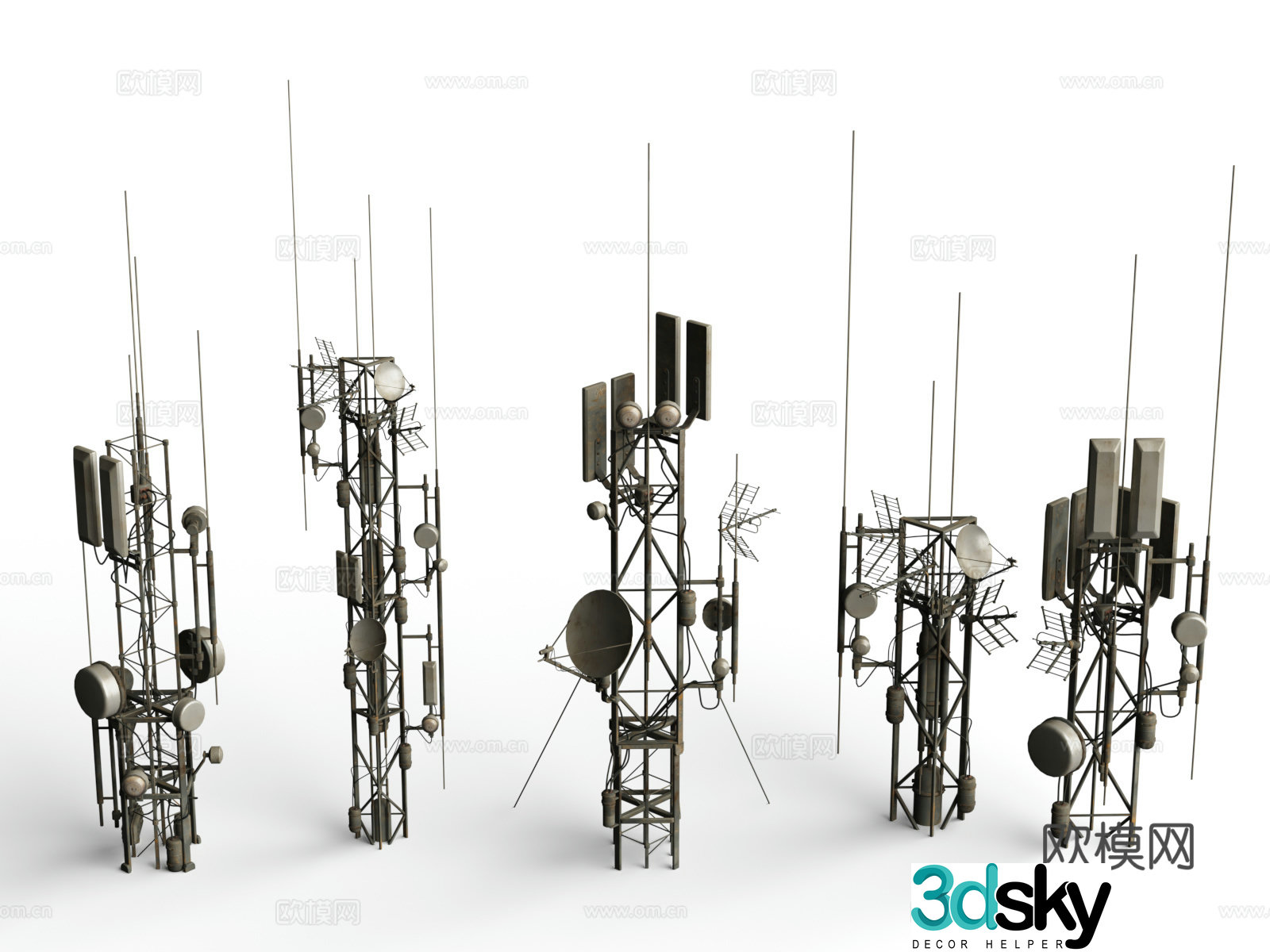 Telephone pole satellite reception telecommunications receiver wasteland style retro style future apocalyptic style 3d model