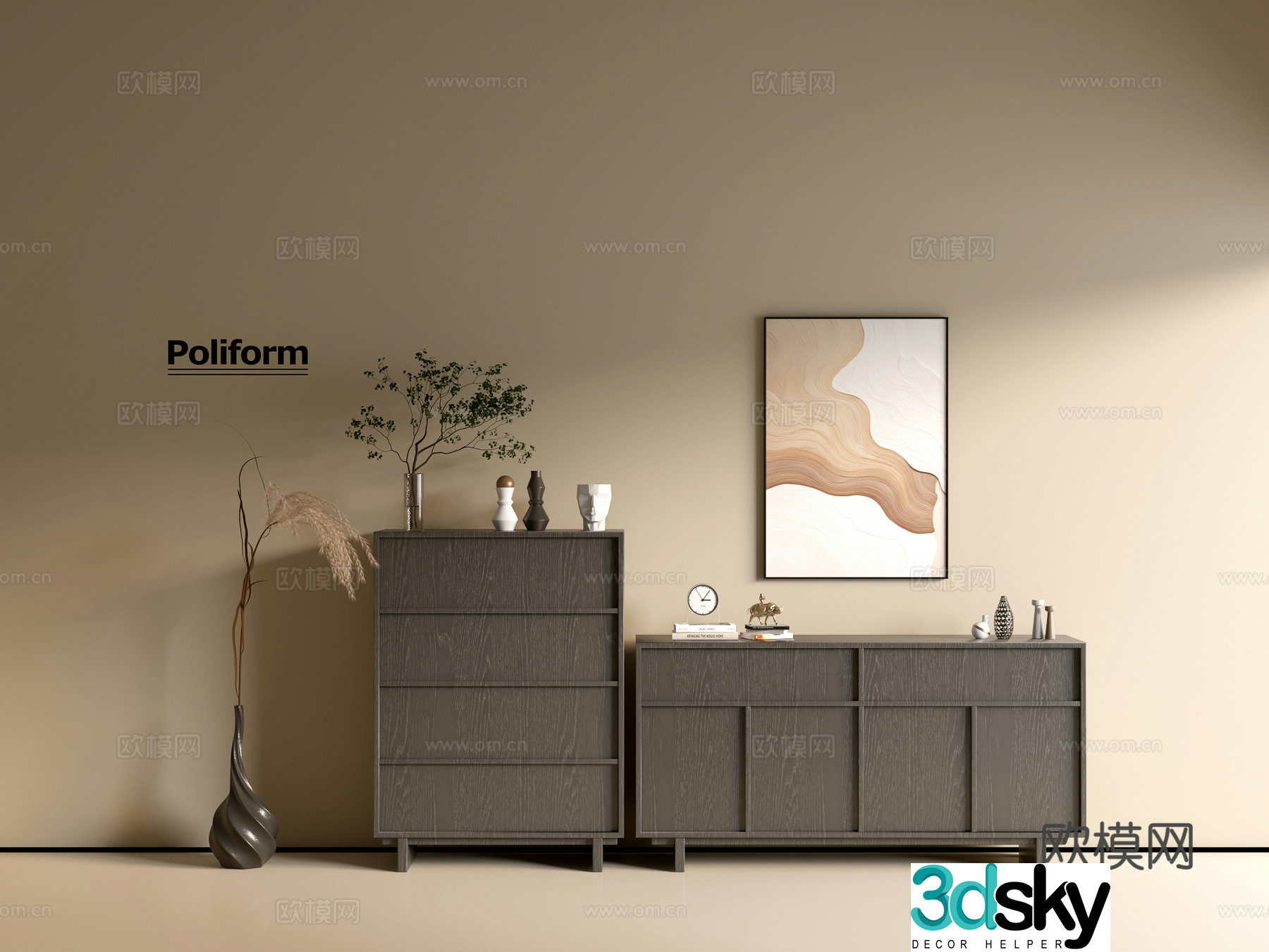 Modern black wood grain cabinet ins wind minimalist wind cabinet whole cabinet sideboard balcony cabinet 3d model