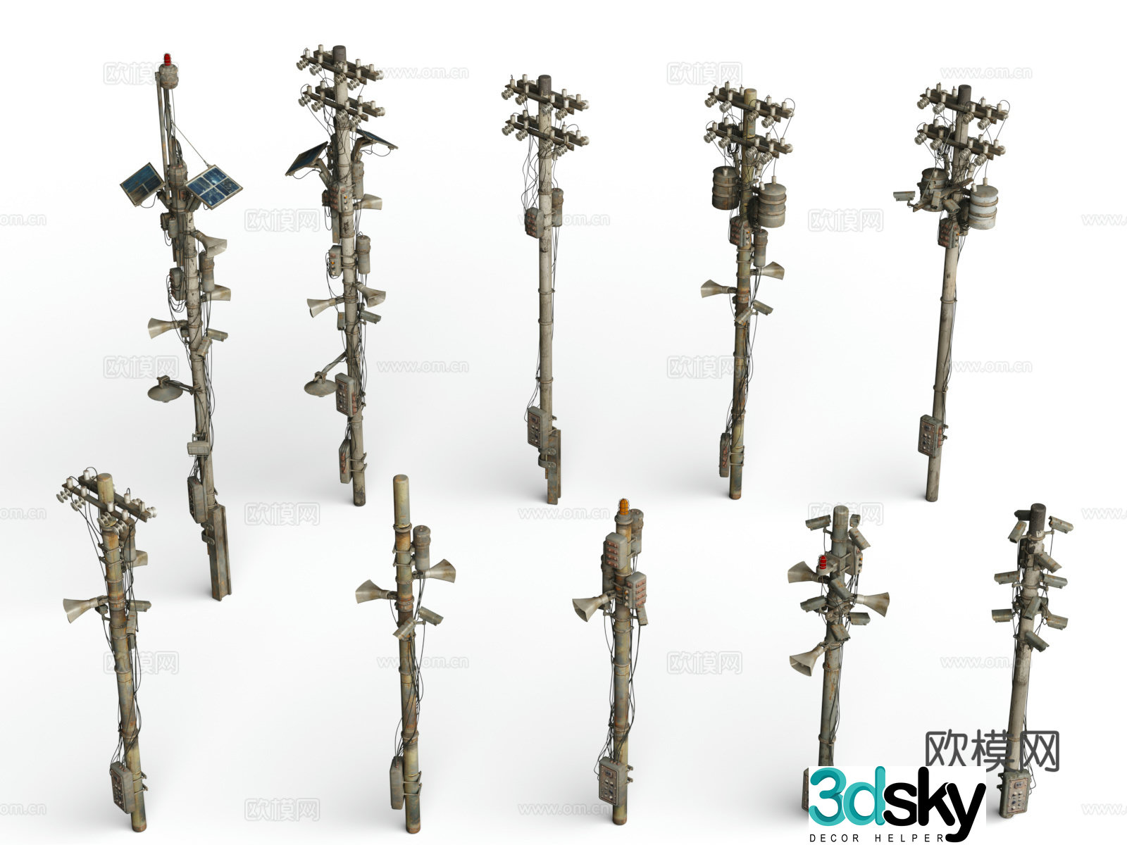 Telegraph pole rural telephone pole slum building wasteland style retro style future doomsday 3d model
