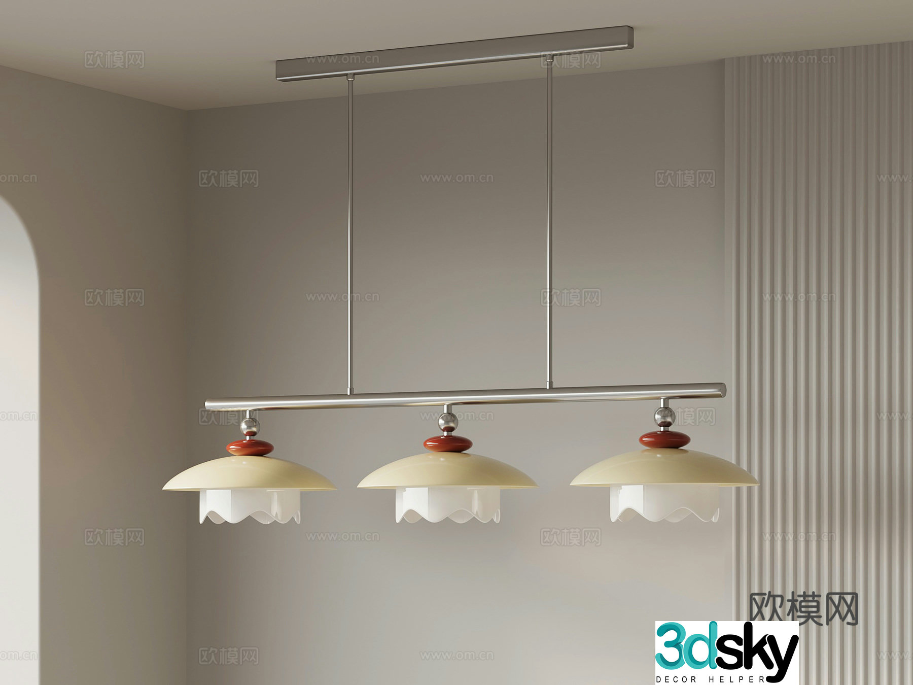 Modern Cream Style Chandelier Restaurant Chandelier Multi-head Chandelier 3D Model