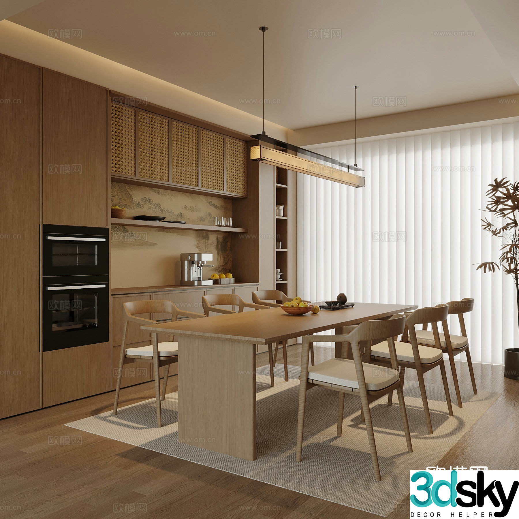 New Chinese restaurant wine cabinet dining table and chair 3D model
