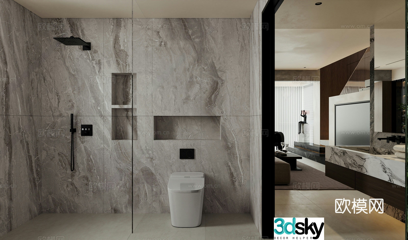 Modern Italian bathroom rain shower head shower room toilet toilet toilet bathroom niche 3d model