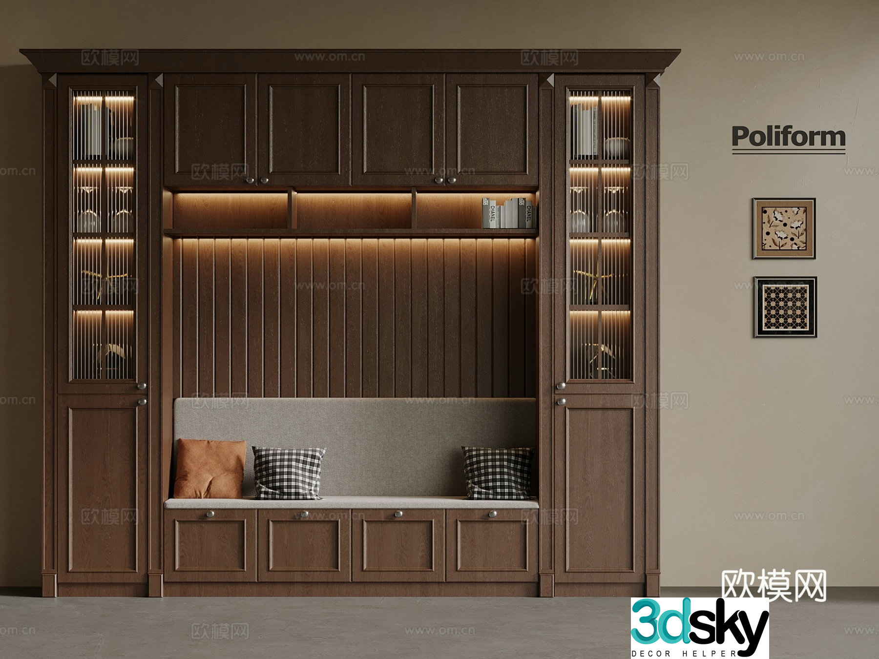 Middle style card holder wine cabinet 3D model
