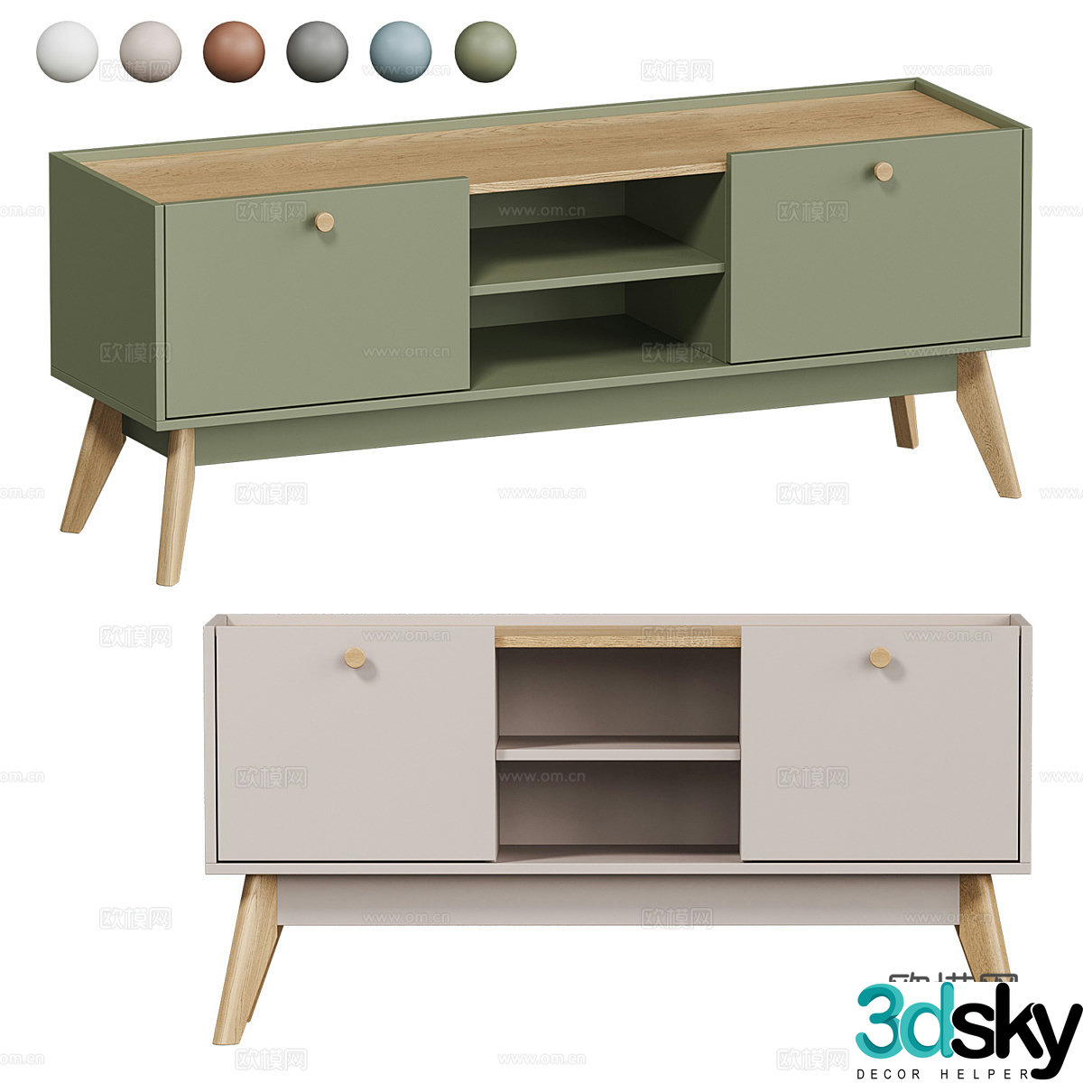 Nordic log creamy TV cabinet side cabinet 3d model