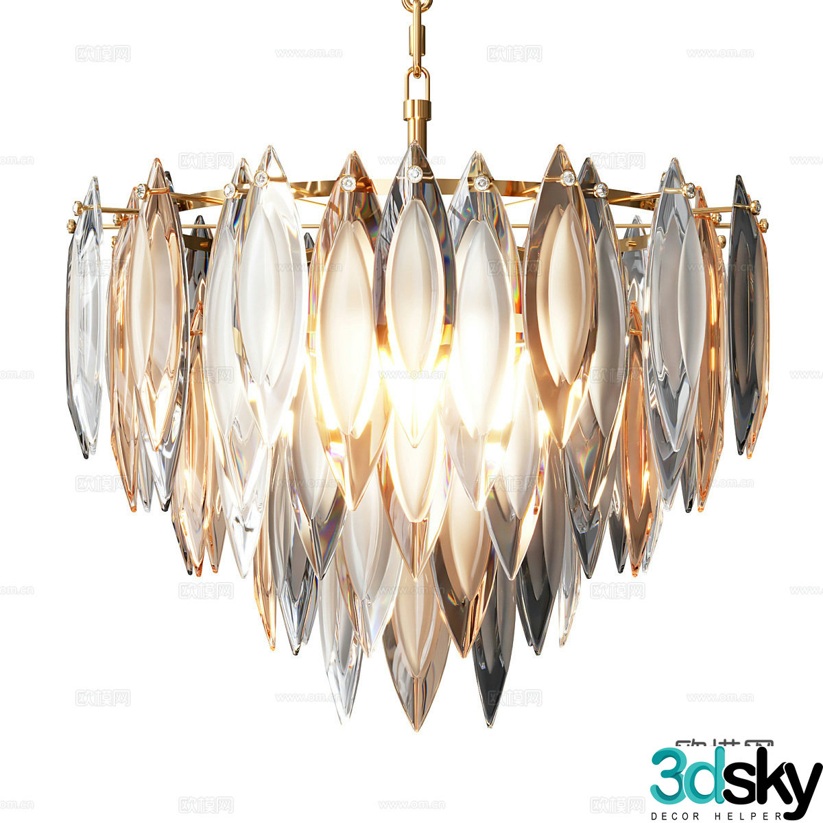 Modern light luxury metallic glass decorative chandelier 3d model