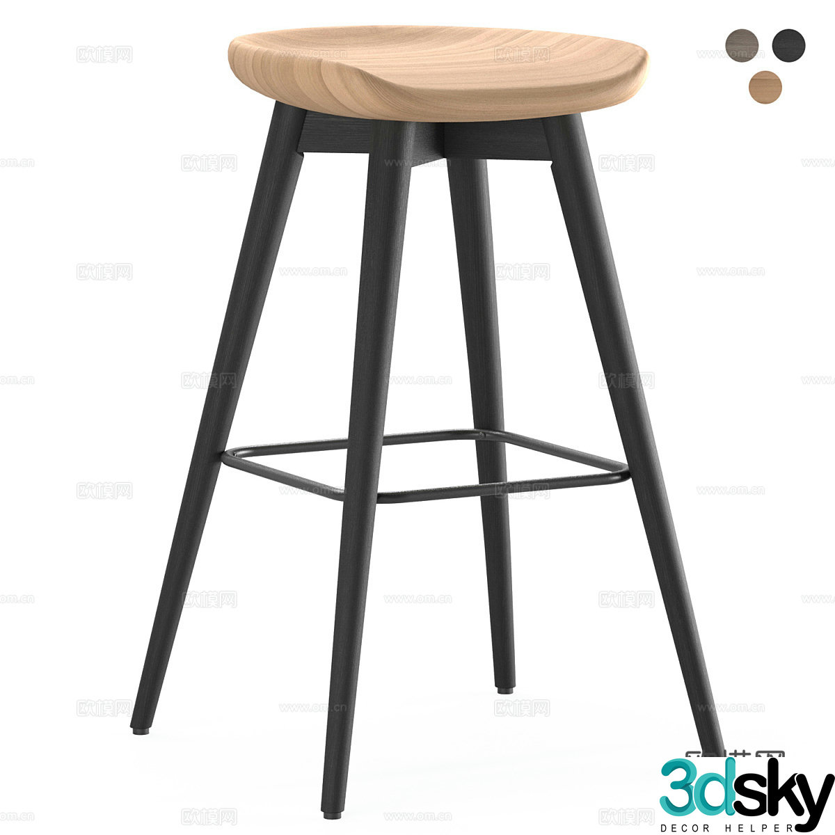 Modern Italian wooden bar chair 3d model