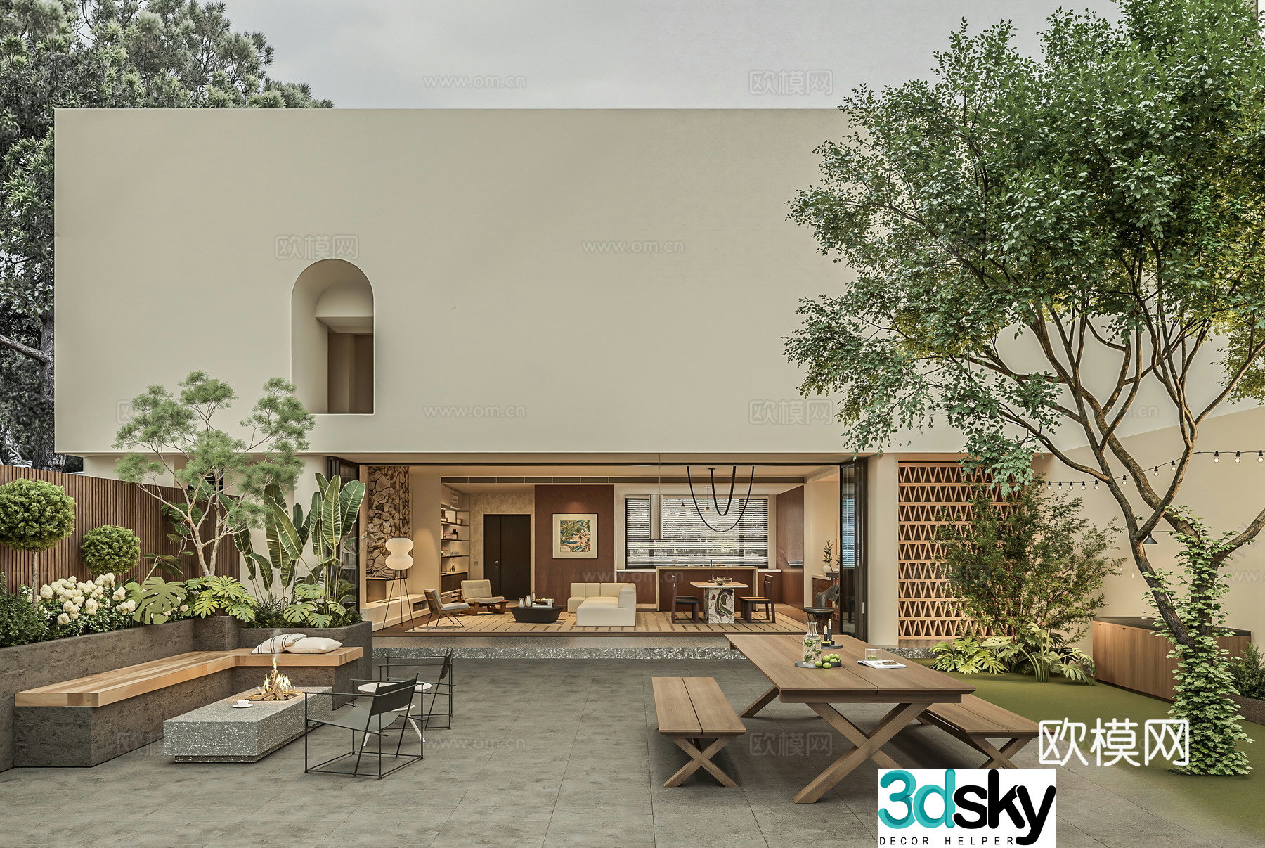 Villa Living Room Garden 3d Model