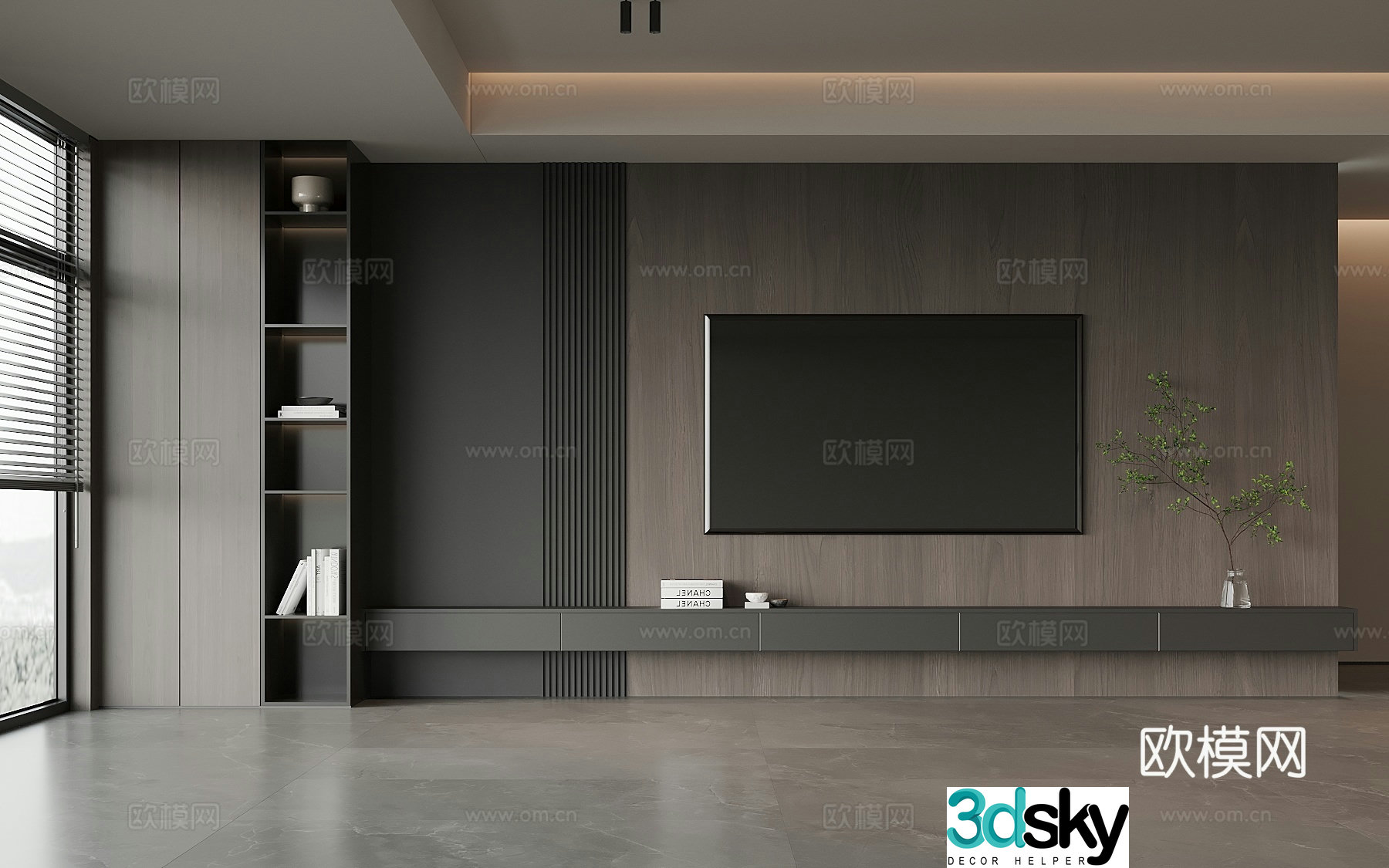 Modern Italian TV background wall 3d model