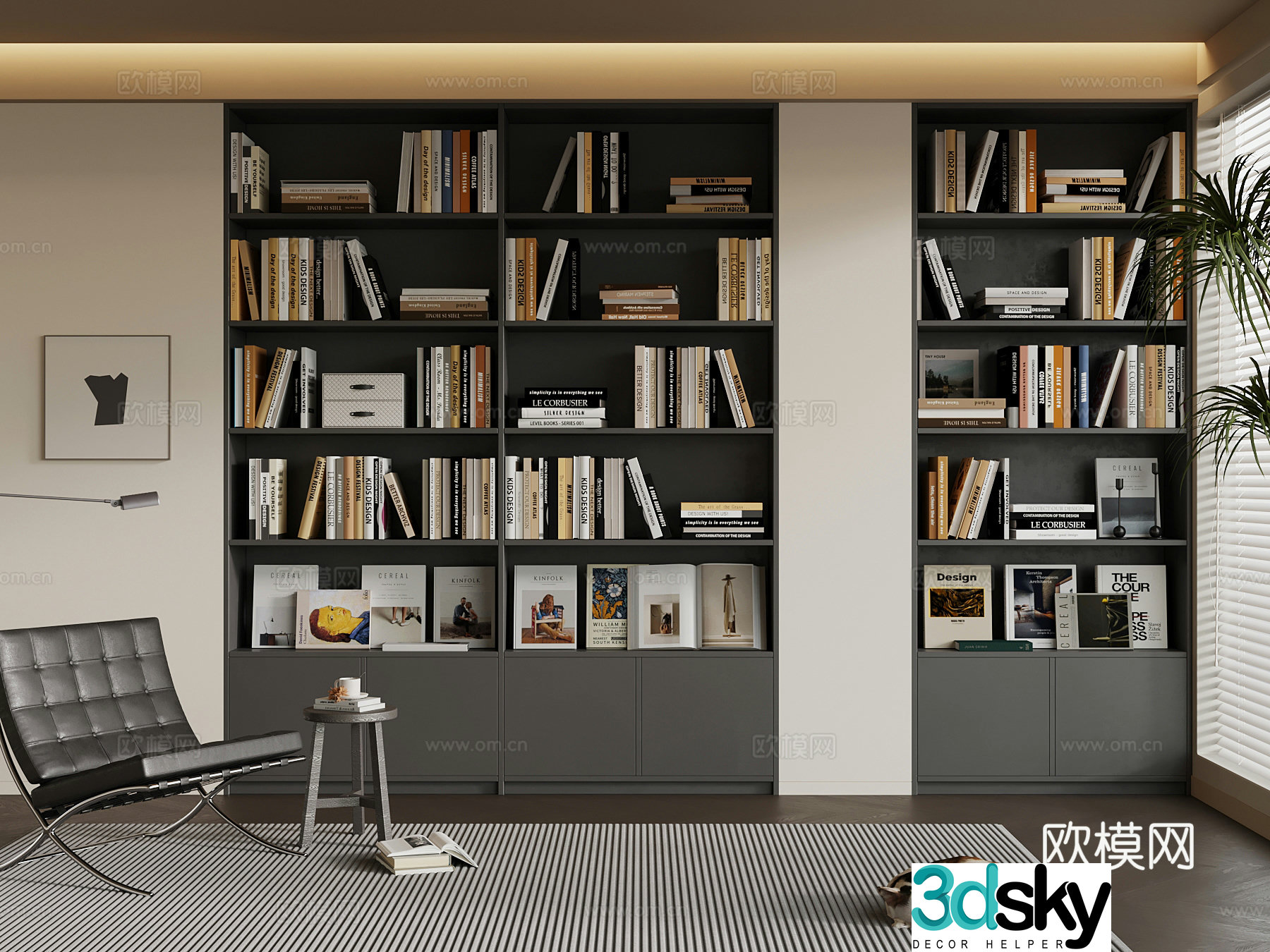 Modern bookcase leisure chair 3d model
