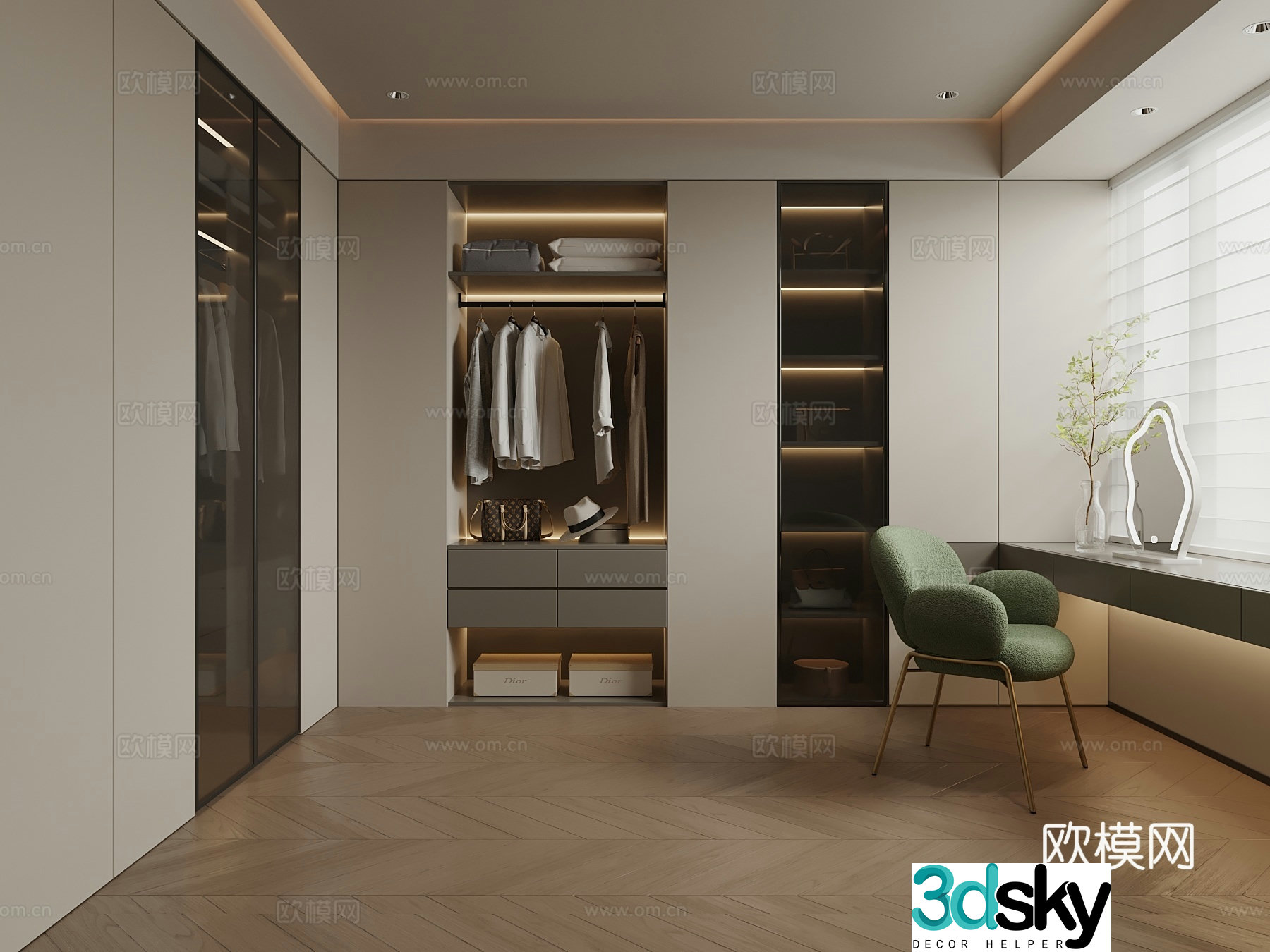 Modern cloakroom Wardrobe Dressing table 3d model