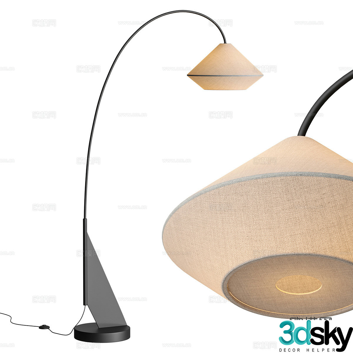 New Chinese bronze metal curved floor lamp 3D model