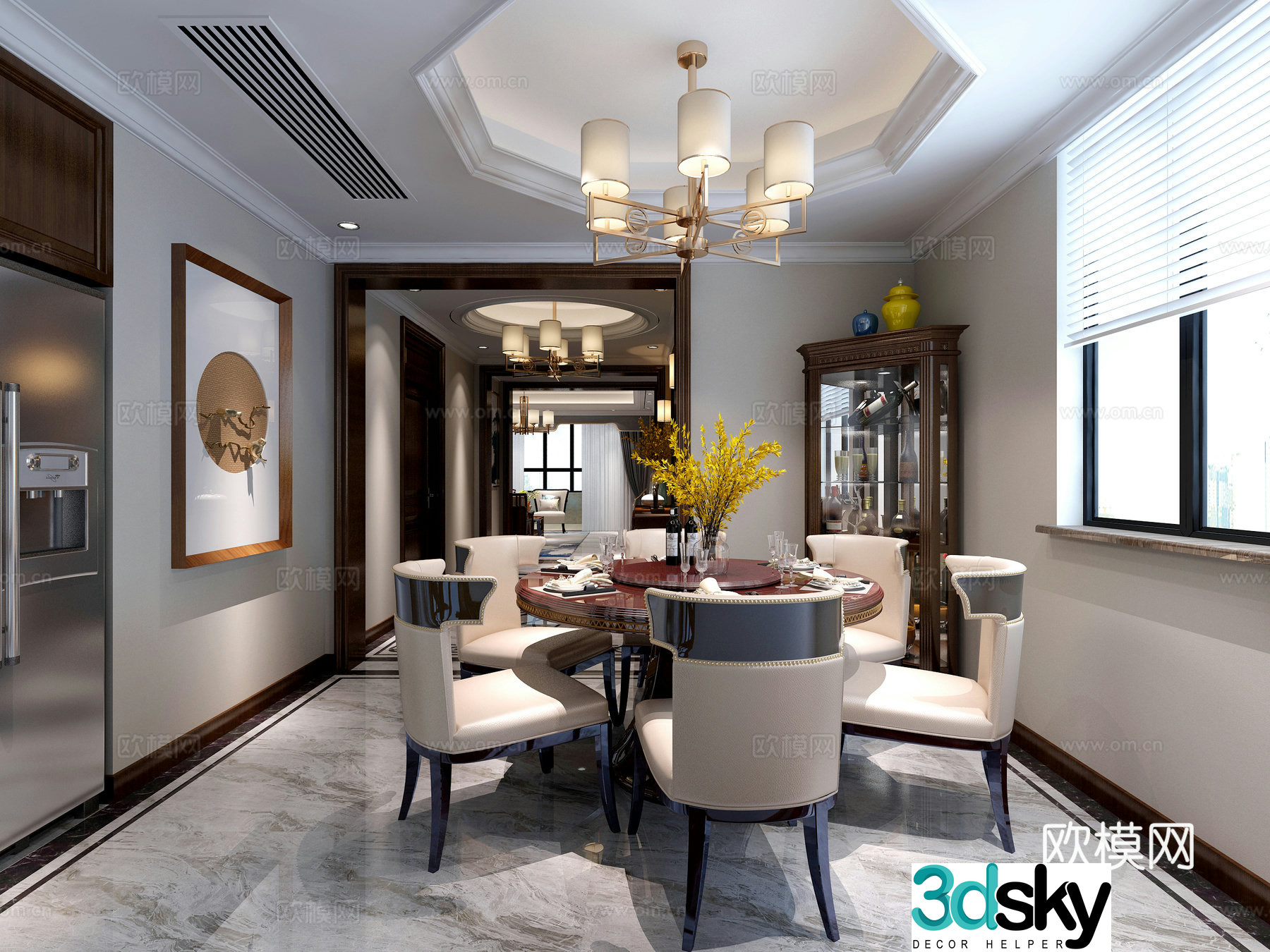 New Chinese style living and dining room sofa and coffee table dining table and chair chandeliers and paintings shoe cabinet TV cabinet 3D model